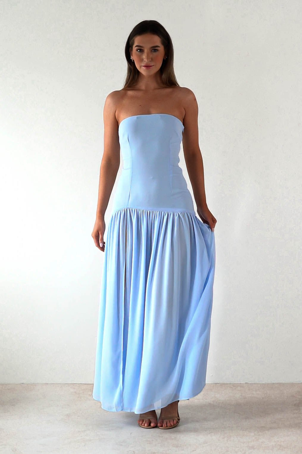 Polinna Strapless Chiffon Maxi Dress | Blue | Oh Hello Clothing | S (8)