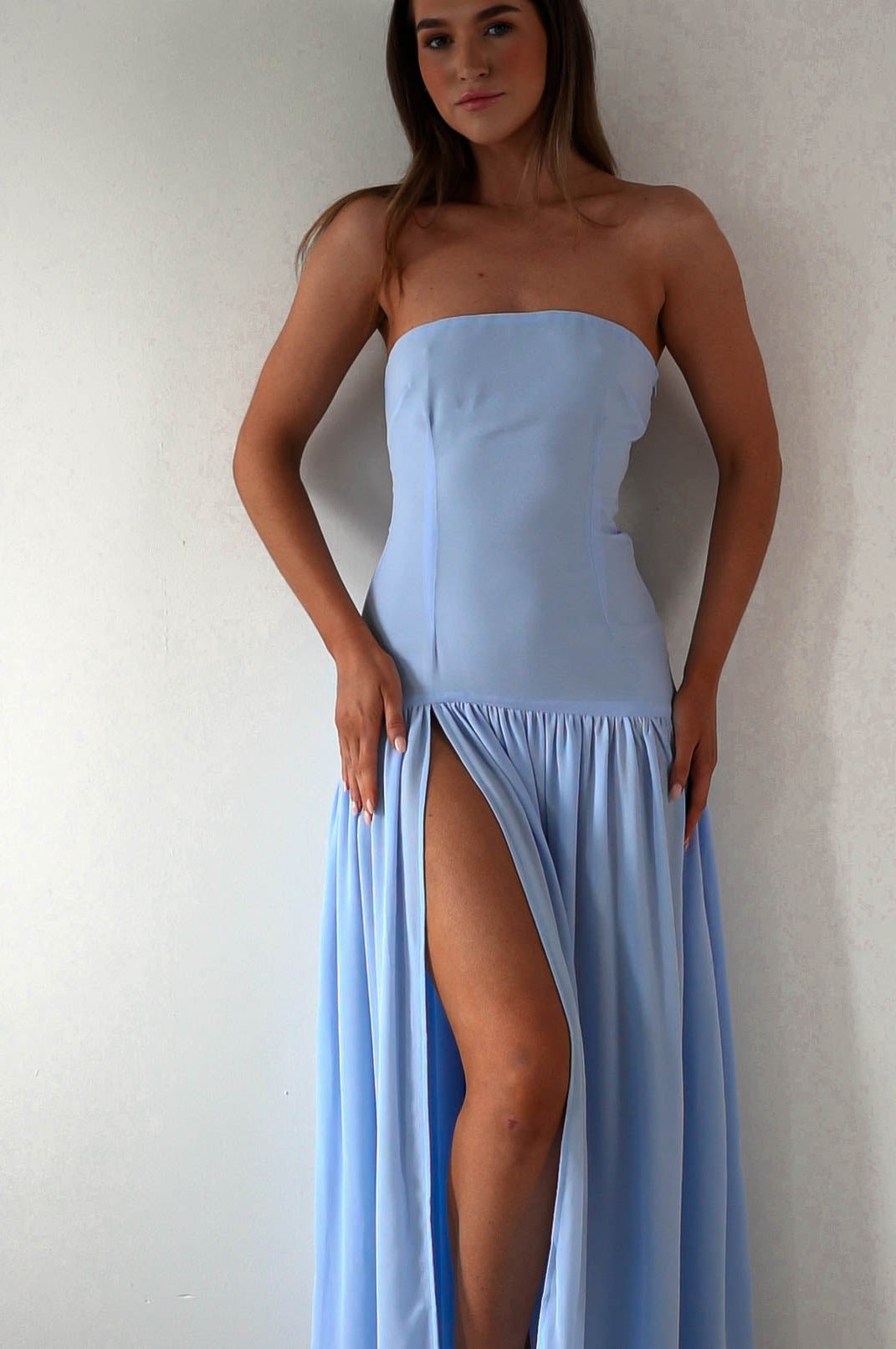 Polinna Strapless Chiffon Maxi Dress | Blue | Oh Hello Clothing | S (8)