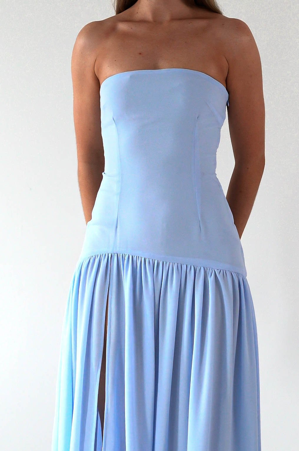 Polinna Strapless Chiffon Maxi Dress | Blue | Oh Hello Clothing | S (8)