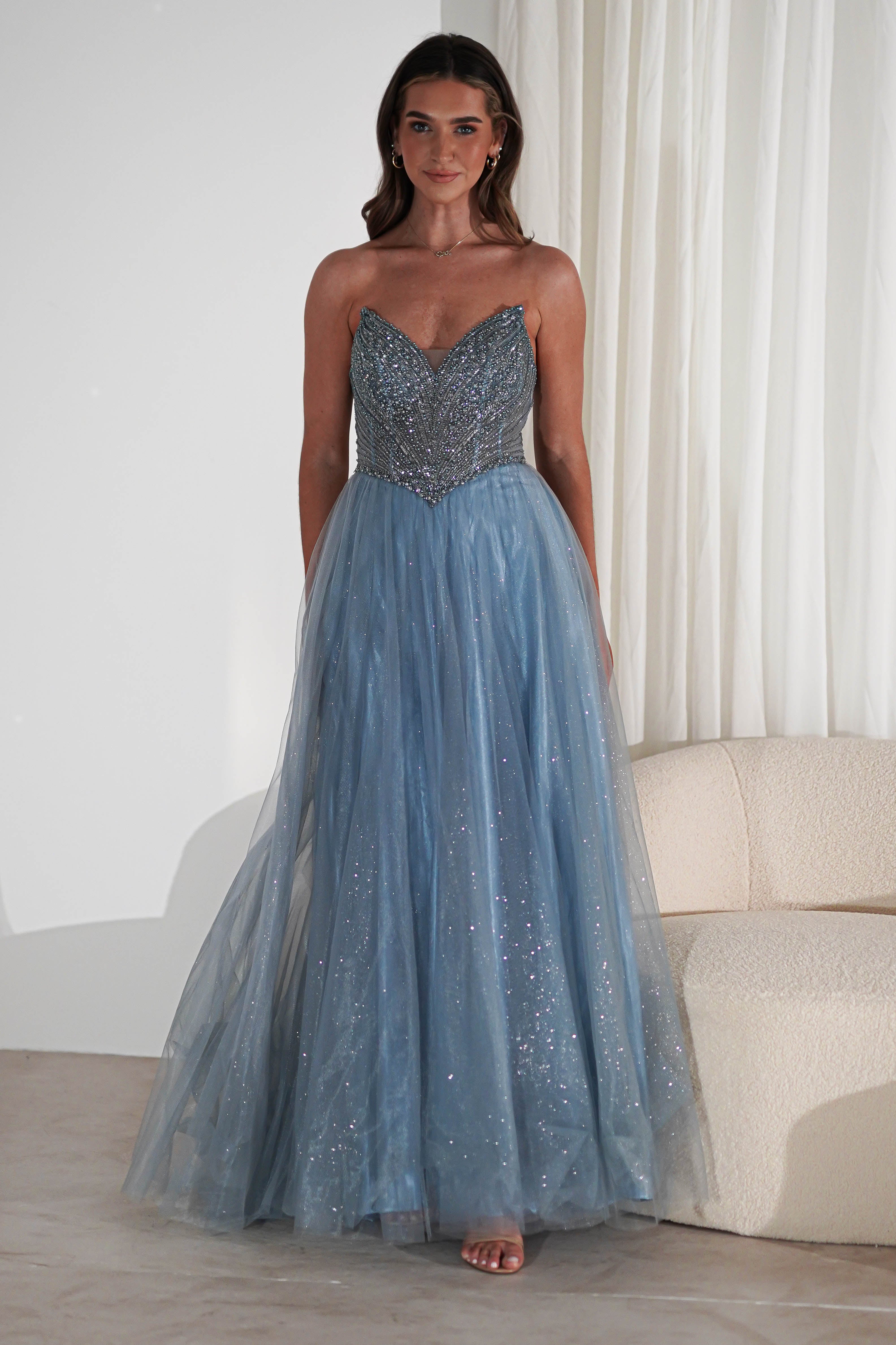 Priscilla Princess Glitter Gown | Dusty Blue | Oh Hello Clothing | XS (6)