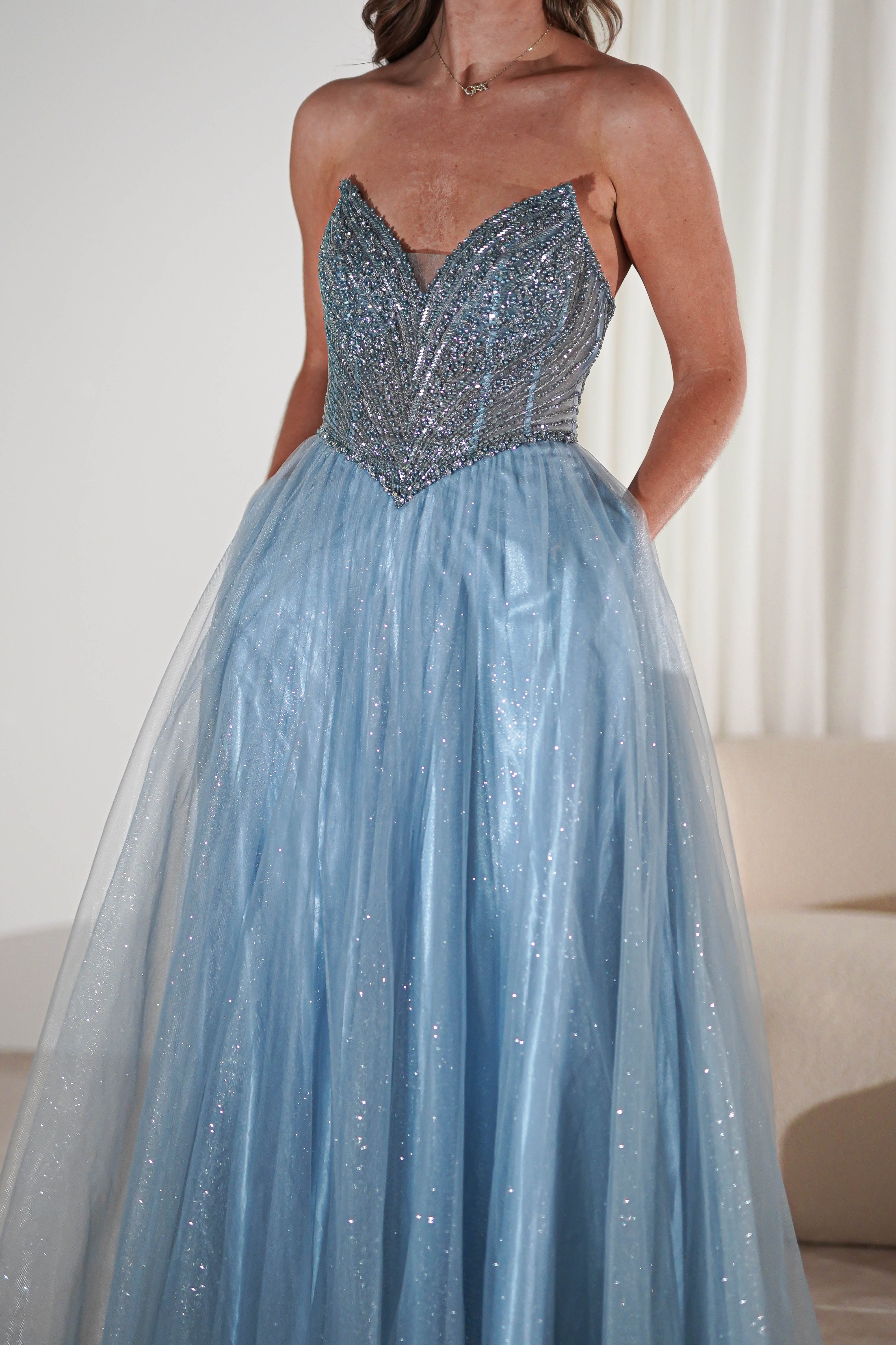 Priscilla Princess Glitter Gown | Dusty Blue | Oh Hello Clothing | XS (6)
