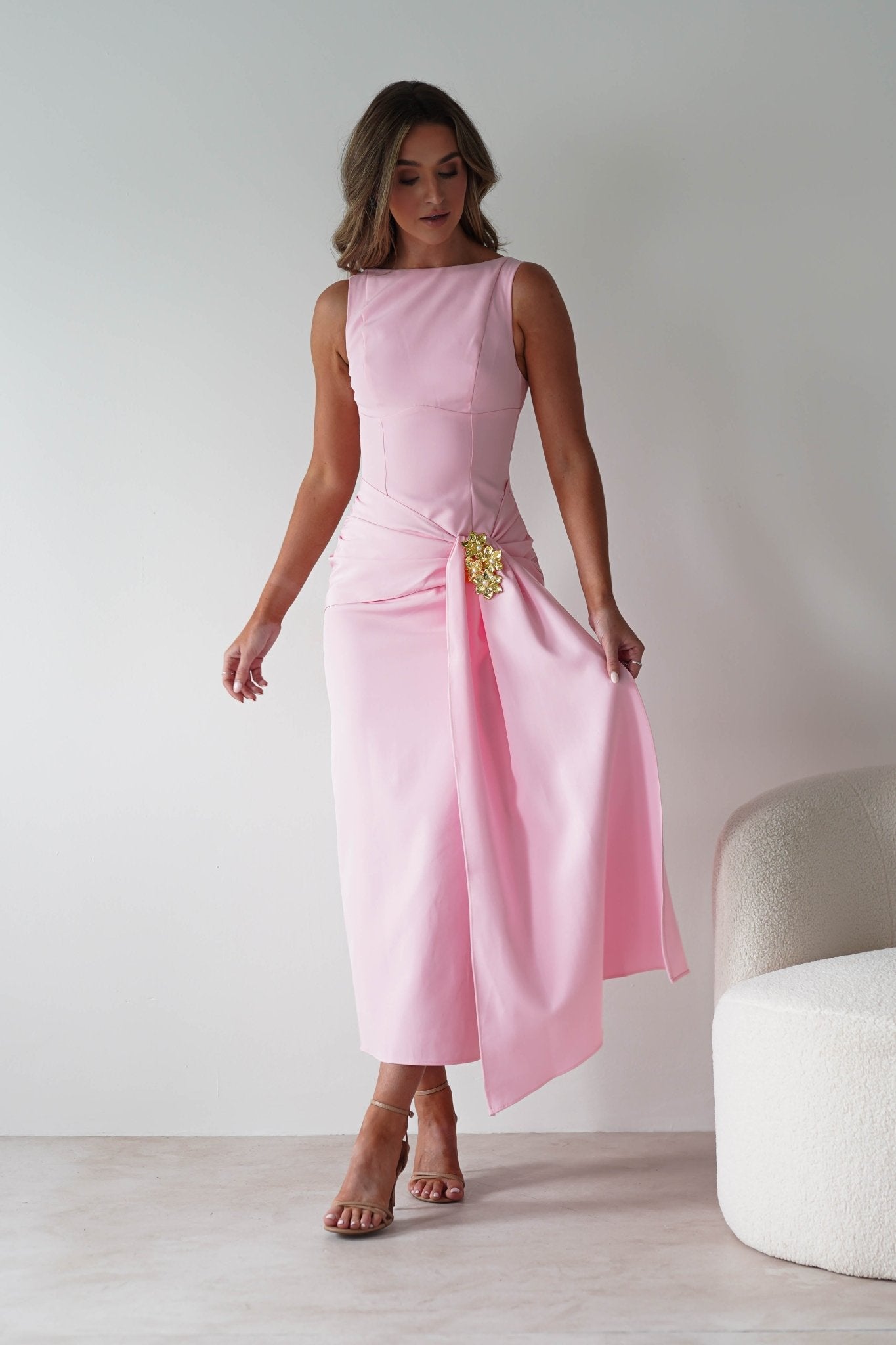 Rina Gathered Waist Midaxi Dress | Pink | Oh Hello Clothing | XS (6)