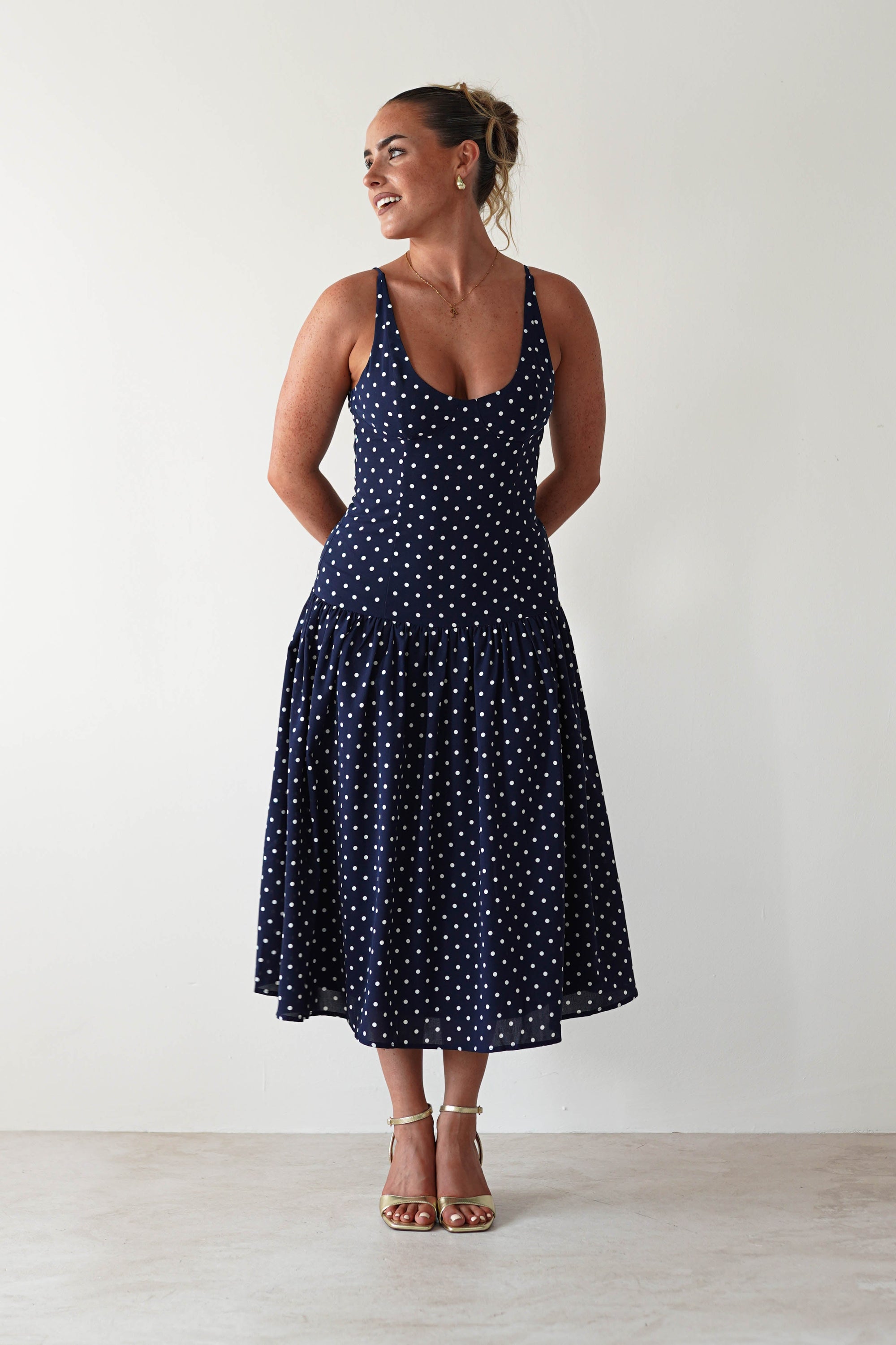 Ritz Polka Dot Drop - hem Midi Dress | Navy | Oh Hello Clothing | S (8)