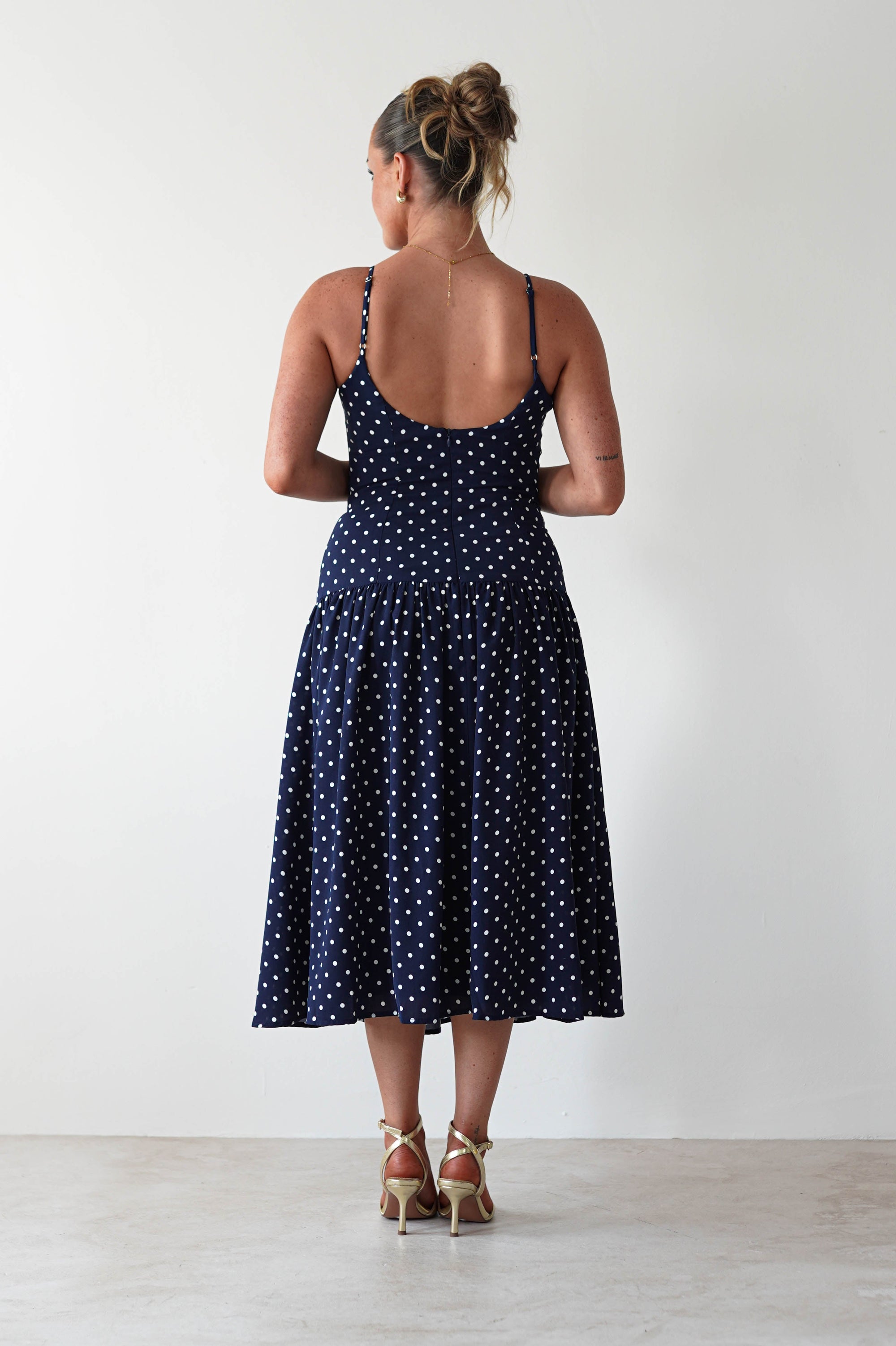 Ritz Polka Dot Drop - hem Midi Dress | Navy | Oh Hello Clothing | S (8)