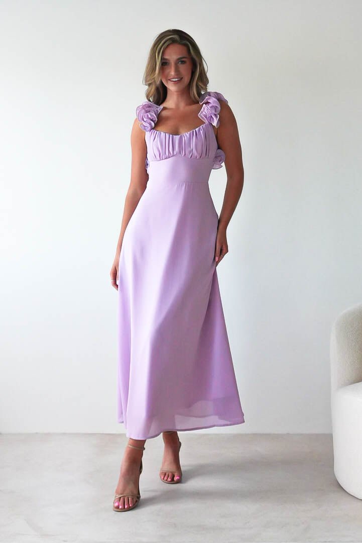 Sadie Ruffle Sleeve Maxi Dress | Lilac | Oh Hello Clothing | XS (6)