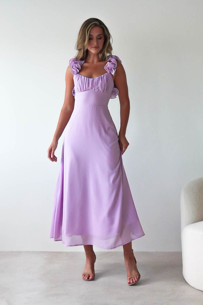 Sadie Ruffle Sleeve Maxi Dress | Lilac | Oh Hello Clothing | XS (6)