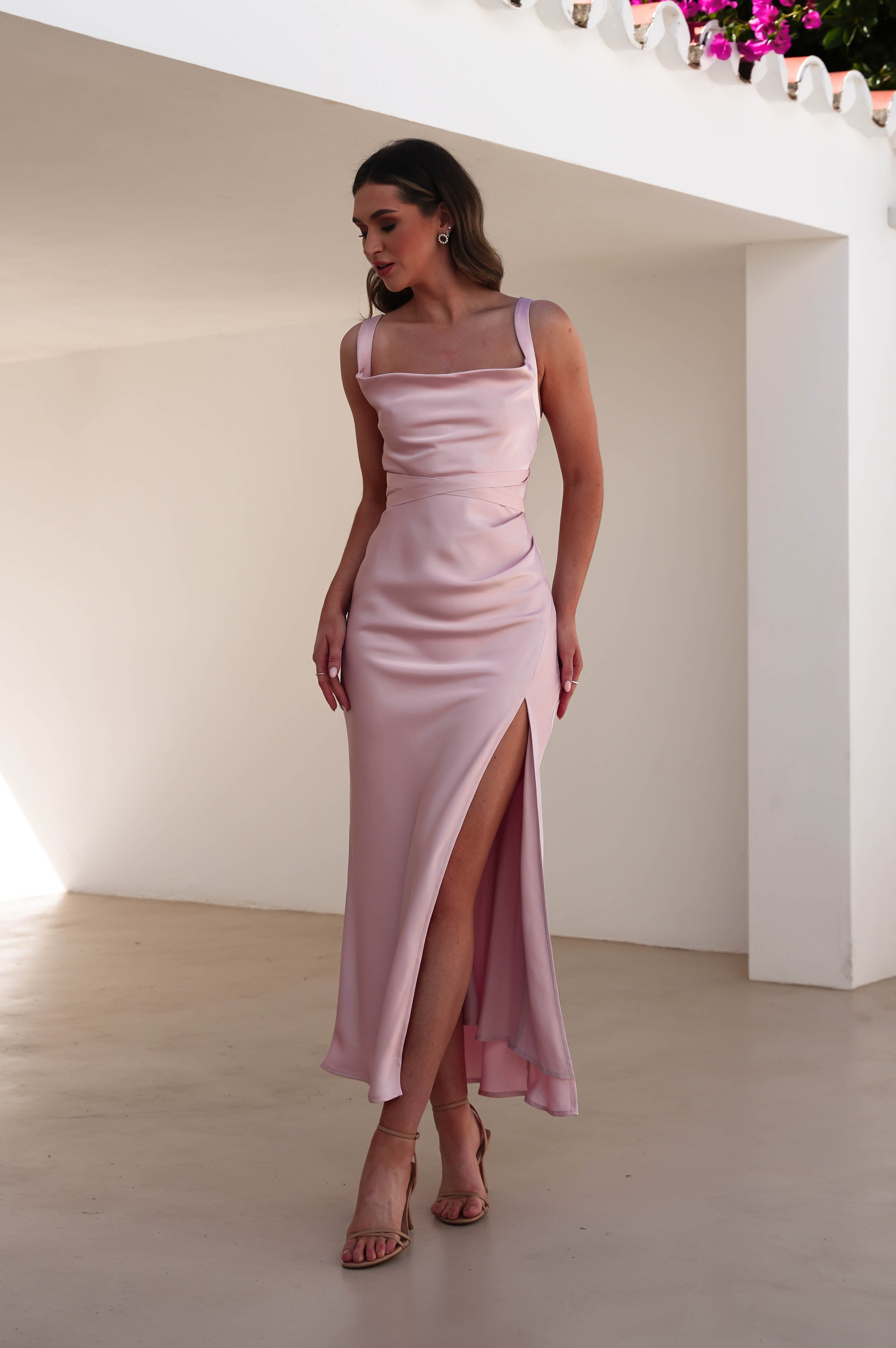 Salma Soft Matte Satin Midaxi Dress | Blush Pink - Oh Hello Clothing