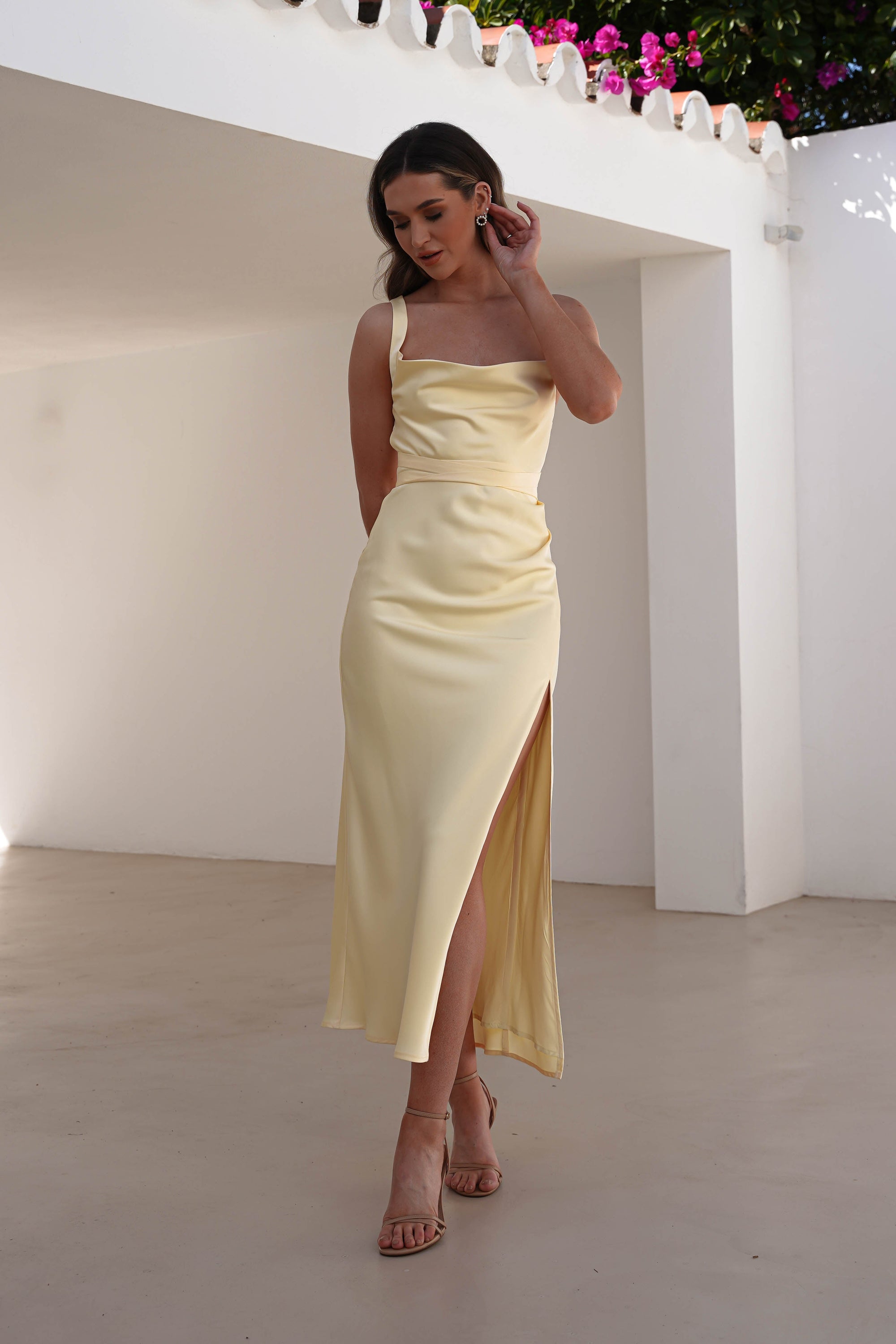 Salma Soft Matte Satin Midaxi Dress | Yellow - Oh Hello Clothing