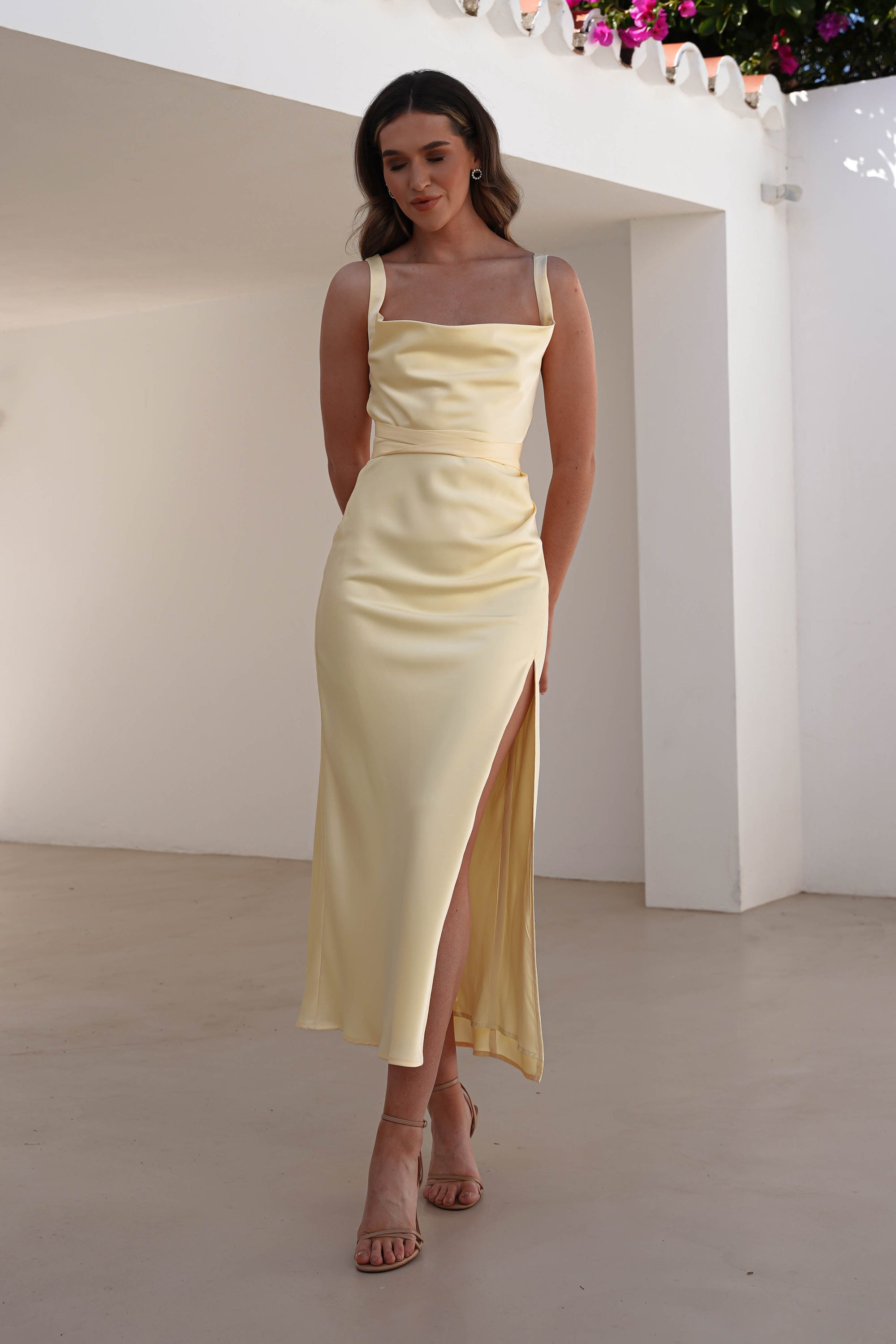 Salma Soft Matte Satin Midaxi Dress | Yellow - Oh Hello Clothing