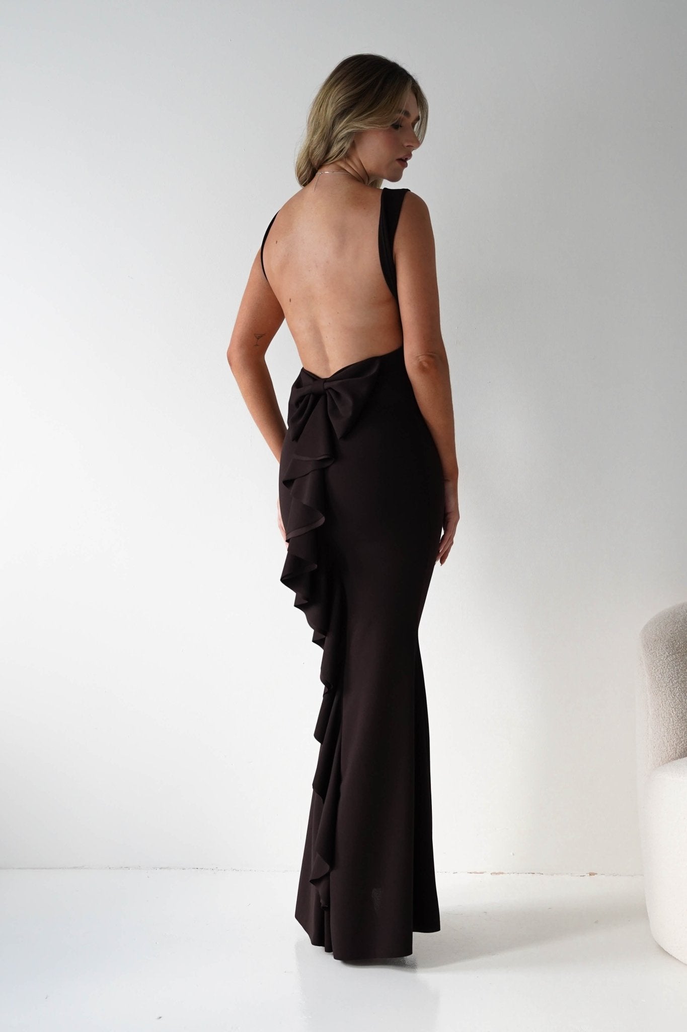 Samantha Bow Detail Maxi Dress | Dark Brown | Oh Hello Clothing | S/M - (8 - 10)