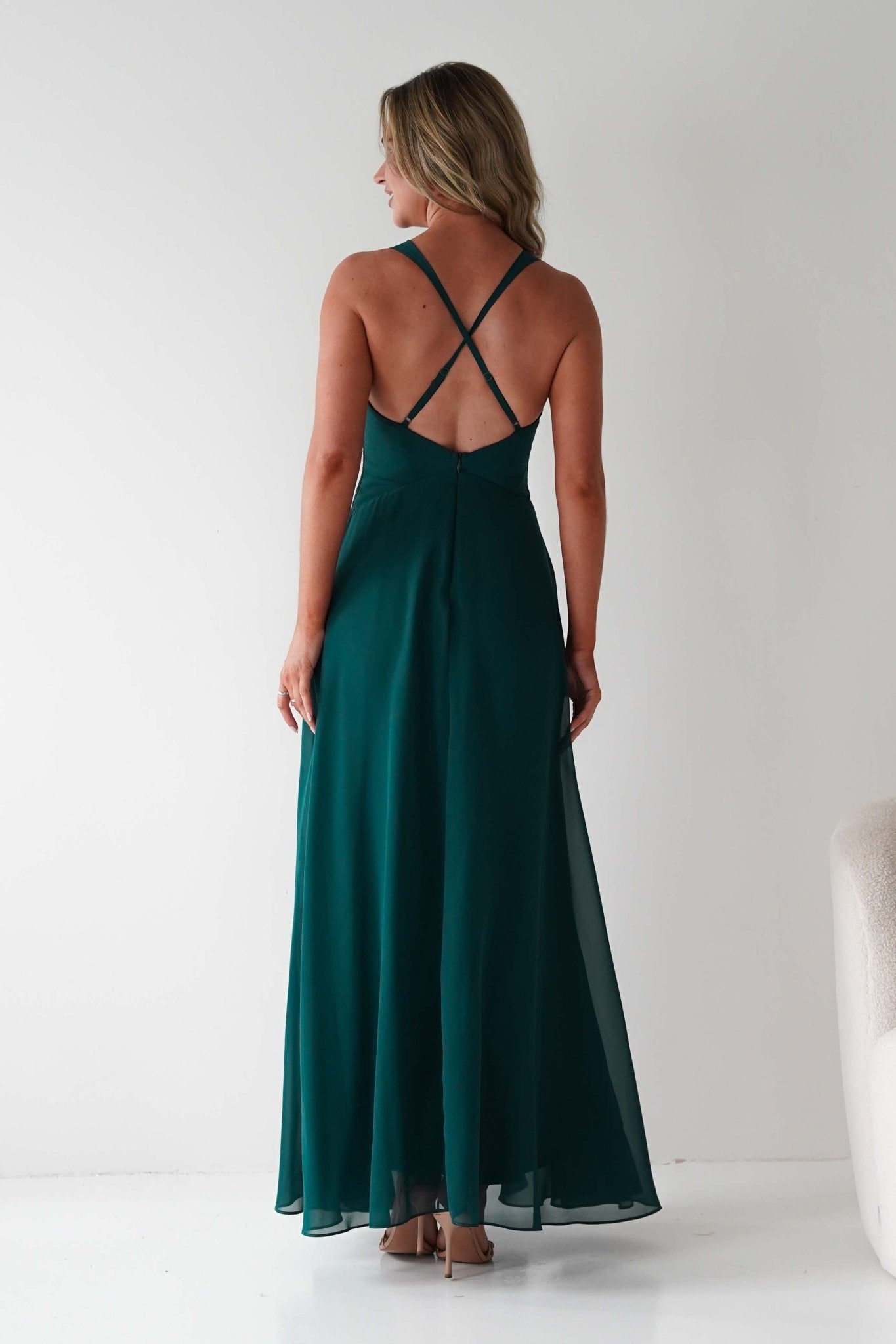 Sara A - Line Chiffon Maxi Dress | Emerald Green | Oh Hello Clothing | S (8)