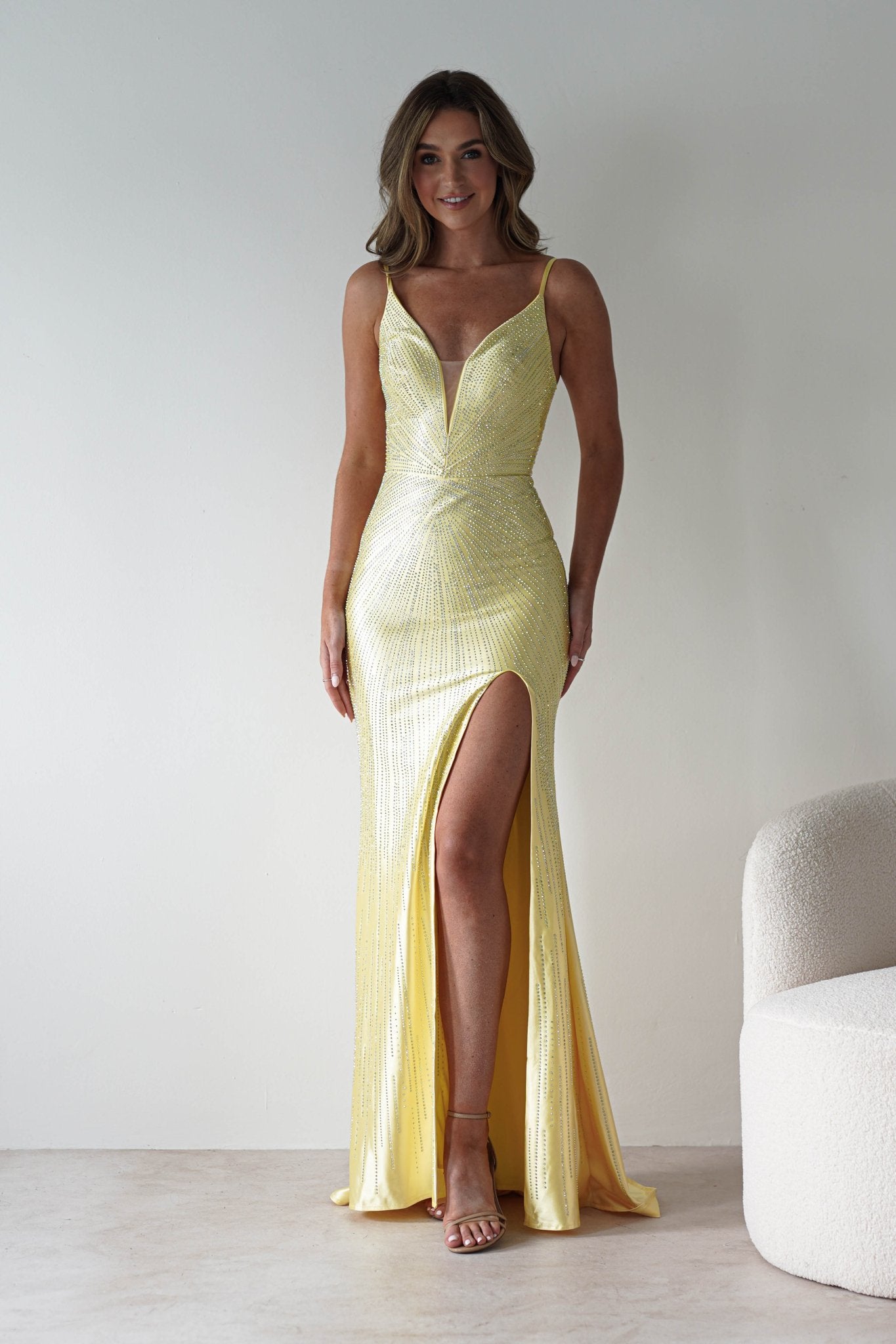 Sienna Rhinestone Bodycon Gown | Yellow | Oh Hello Clothing | S (8)