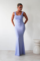 Sky Stretchy Mesh Backless Maxi Dress | Dusty Blue | Oh Hello Clothing | XS (6)