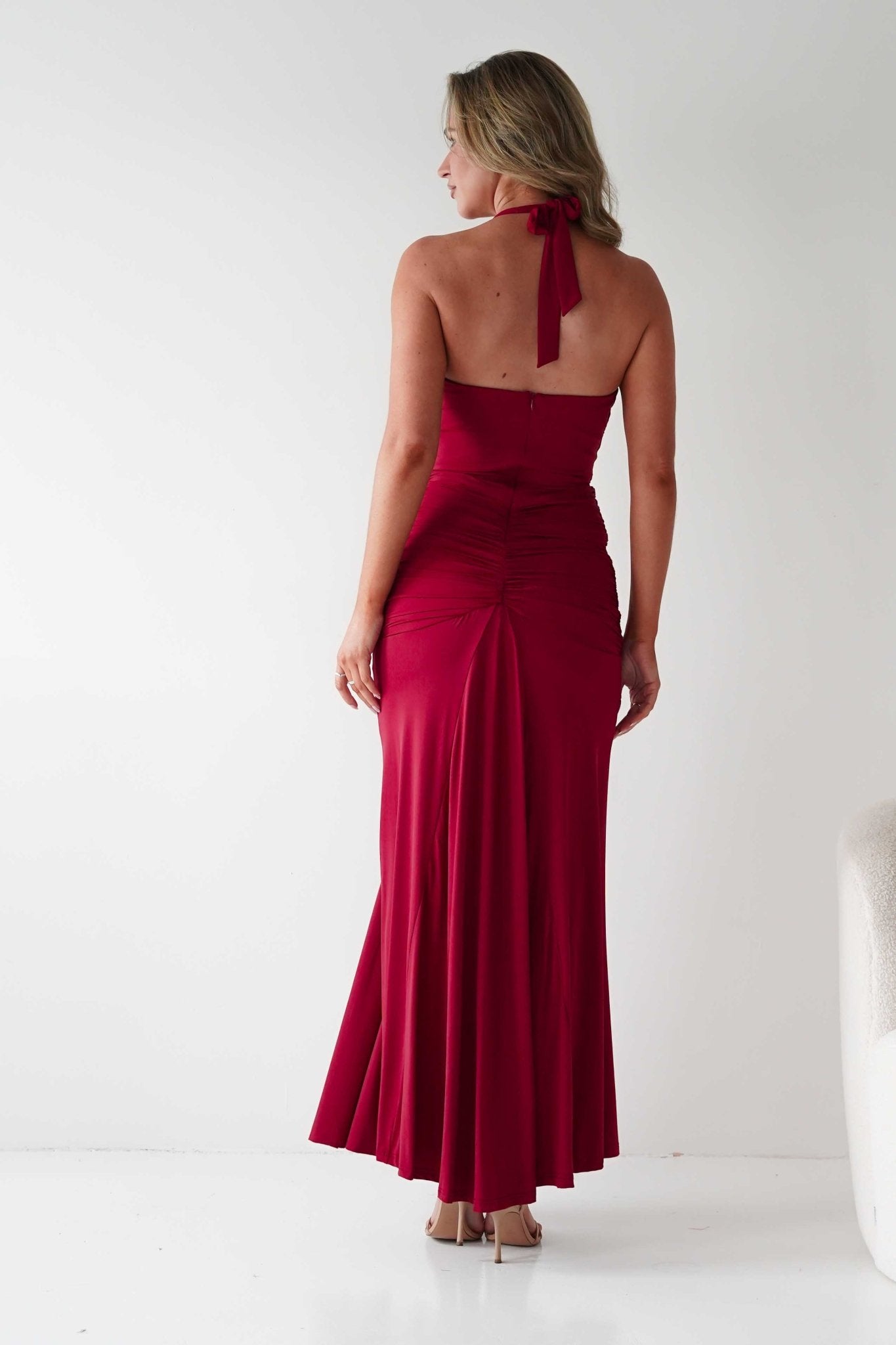 Sophia Low Cut Bodycon Maxi Dress | Red | Oh Hello Clothing | S (8)