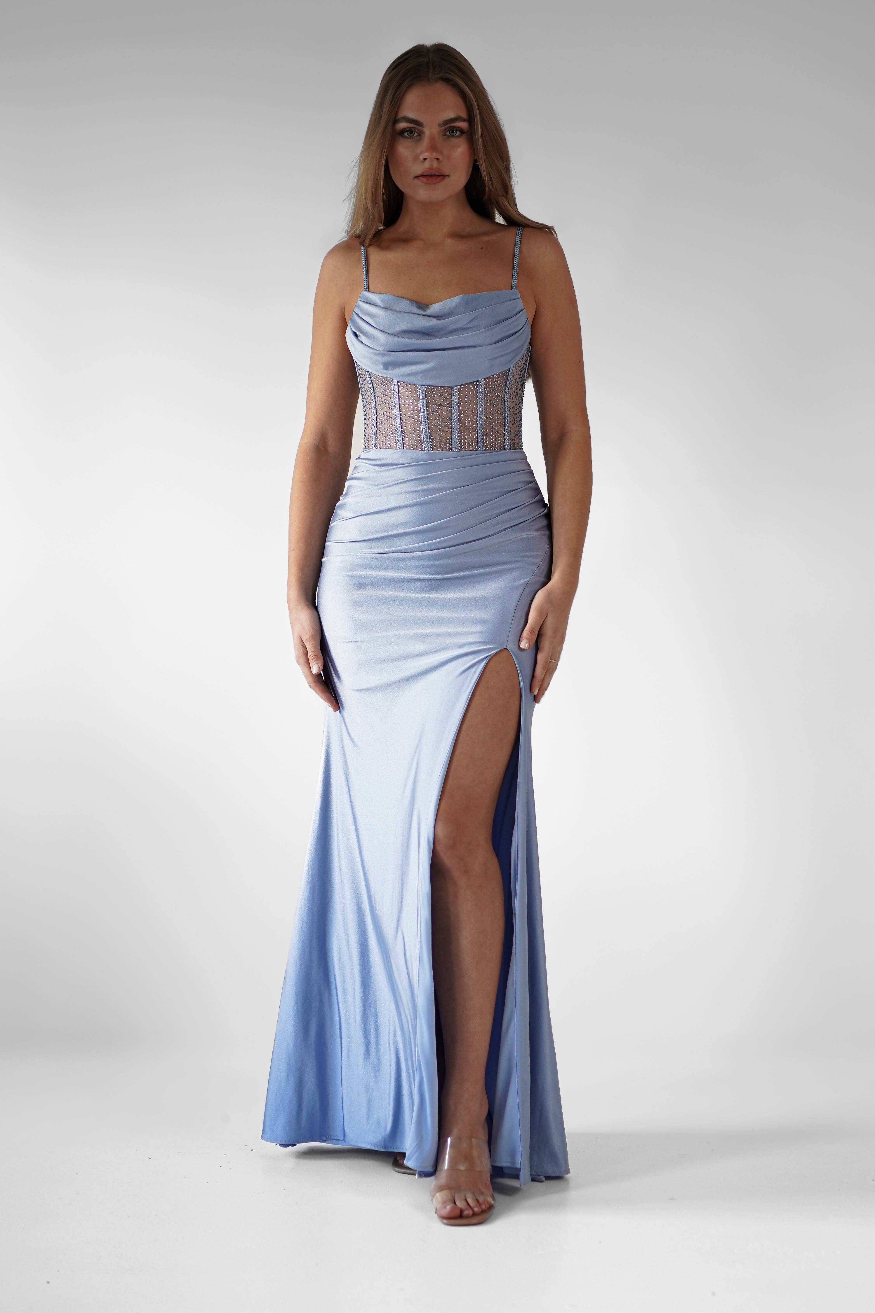 Stefani Rhinestone Bodice Gown | Light Blue - Oh Hello Clothing