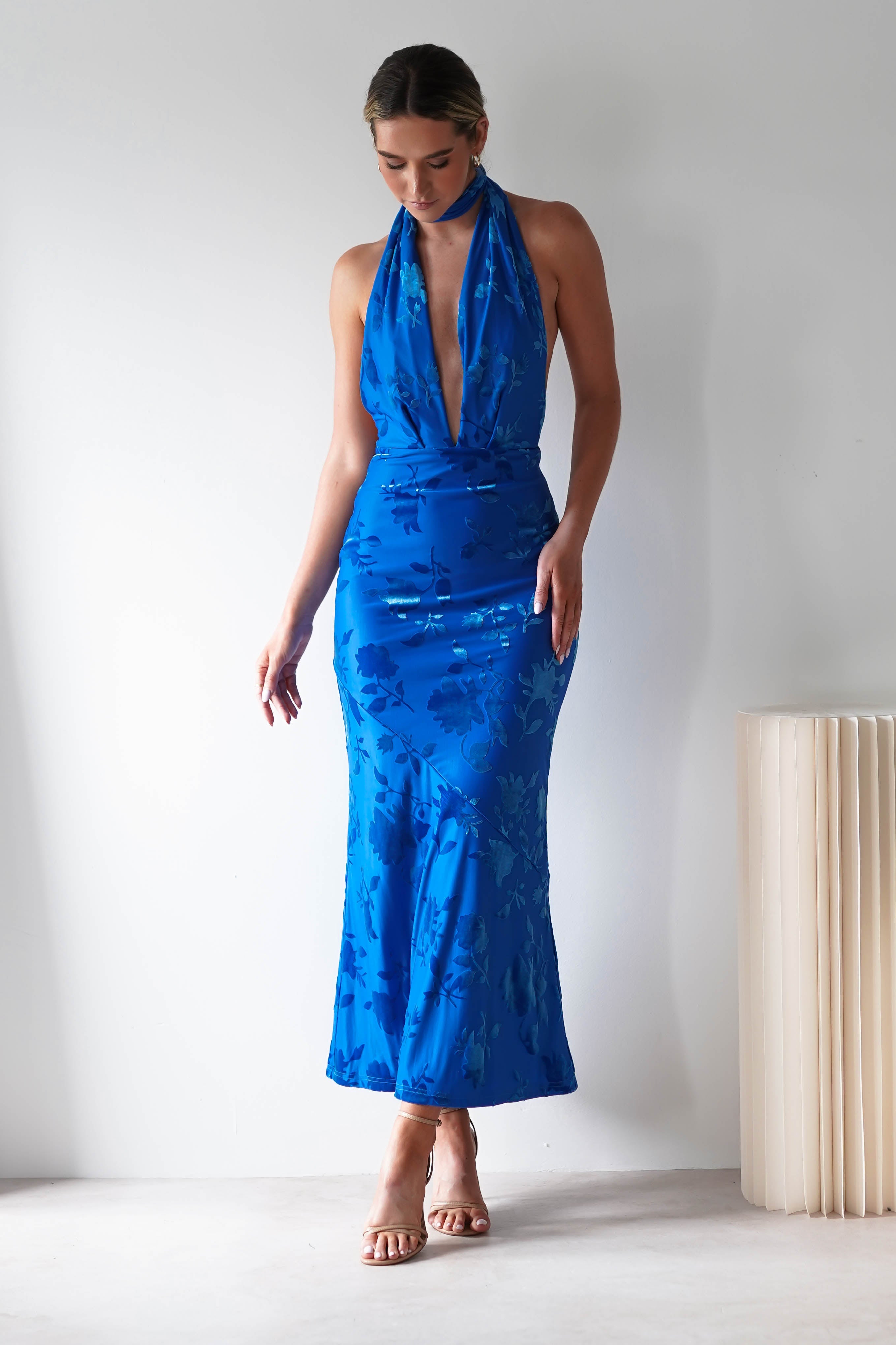 Tara Floral Jacquard Maxi Dress | Royal Blue | Oh Hello Clothing | XS (6)