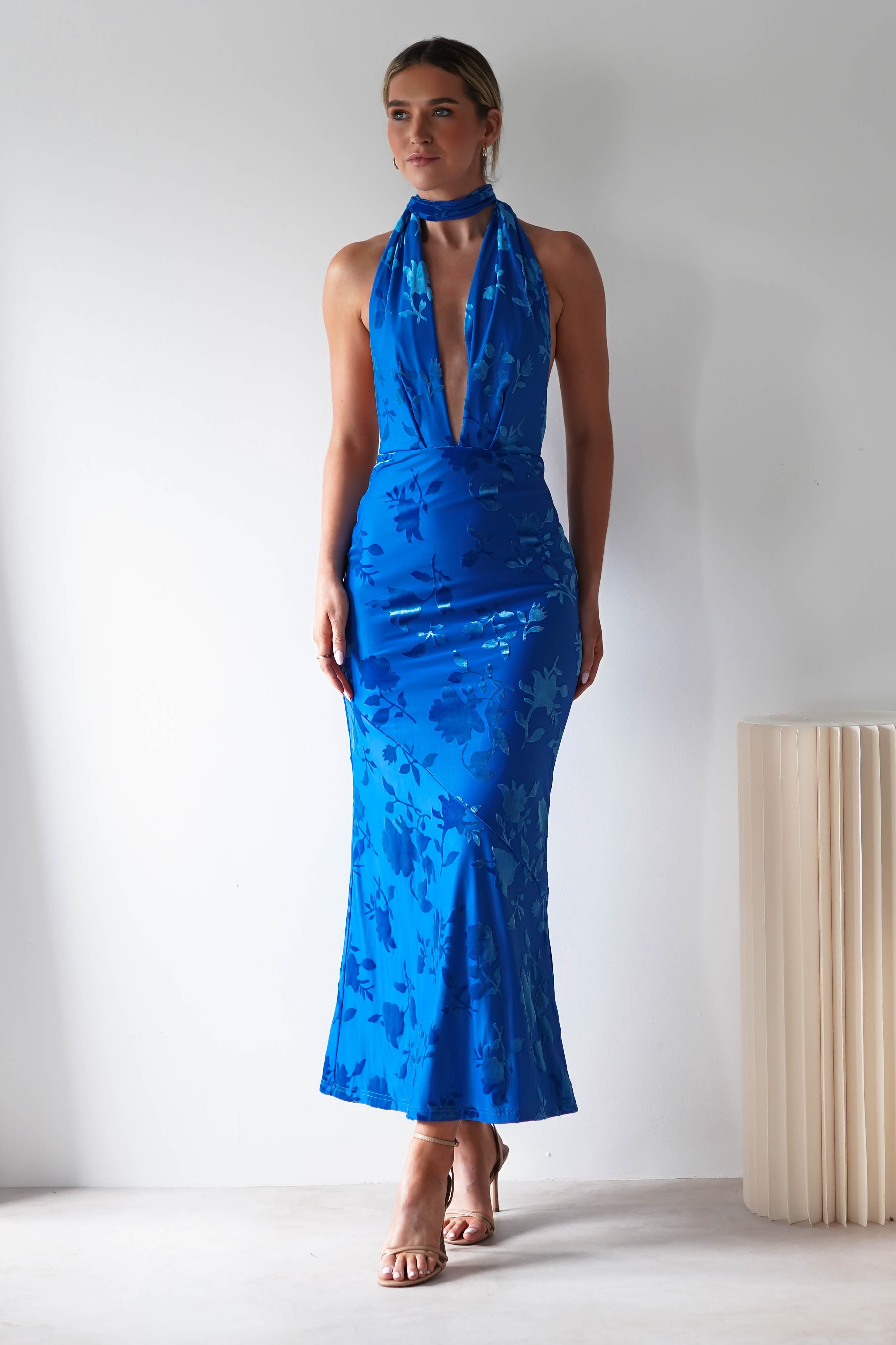 Tara Floral Jacquard Maxi Dress | Royal Blue | Oh Hello Clothing | XS (6)