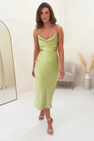 Tilda Soft Satin Midi Dress | Lime | Oh Hello Clothing | XS (6)