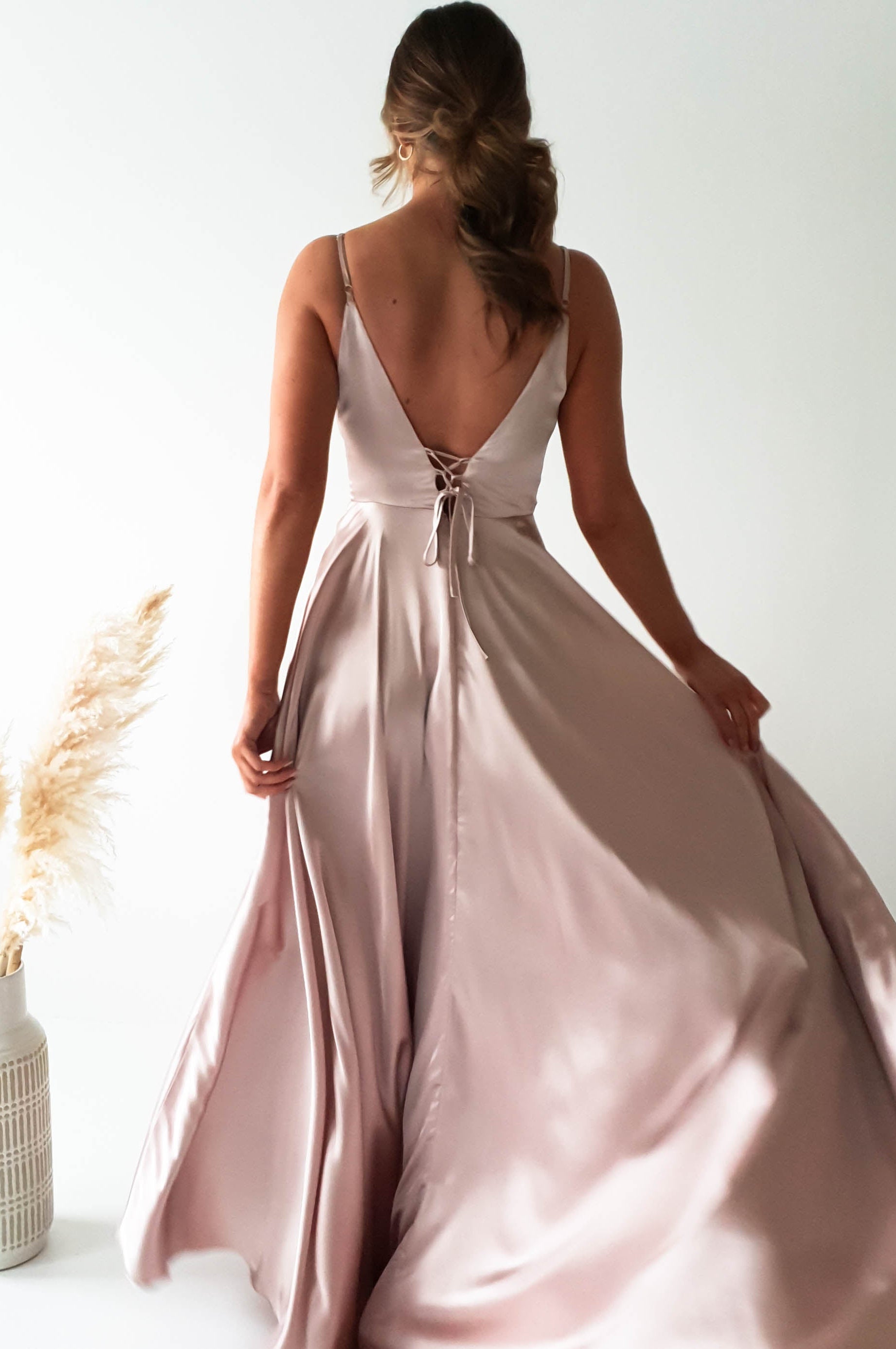 Velia Satin Maxi Gown | Champagne - Oh Hello Clothing