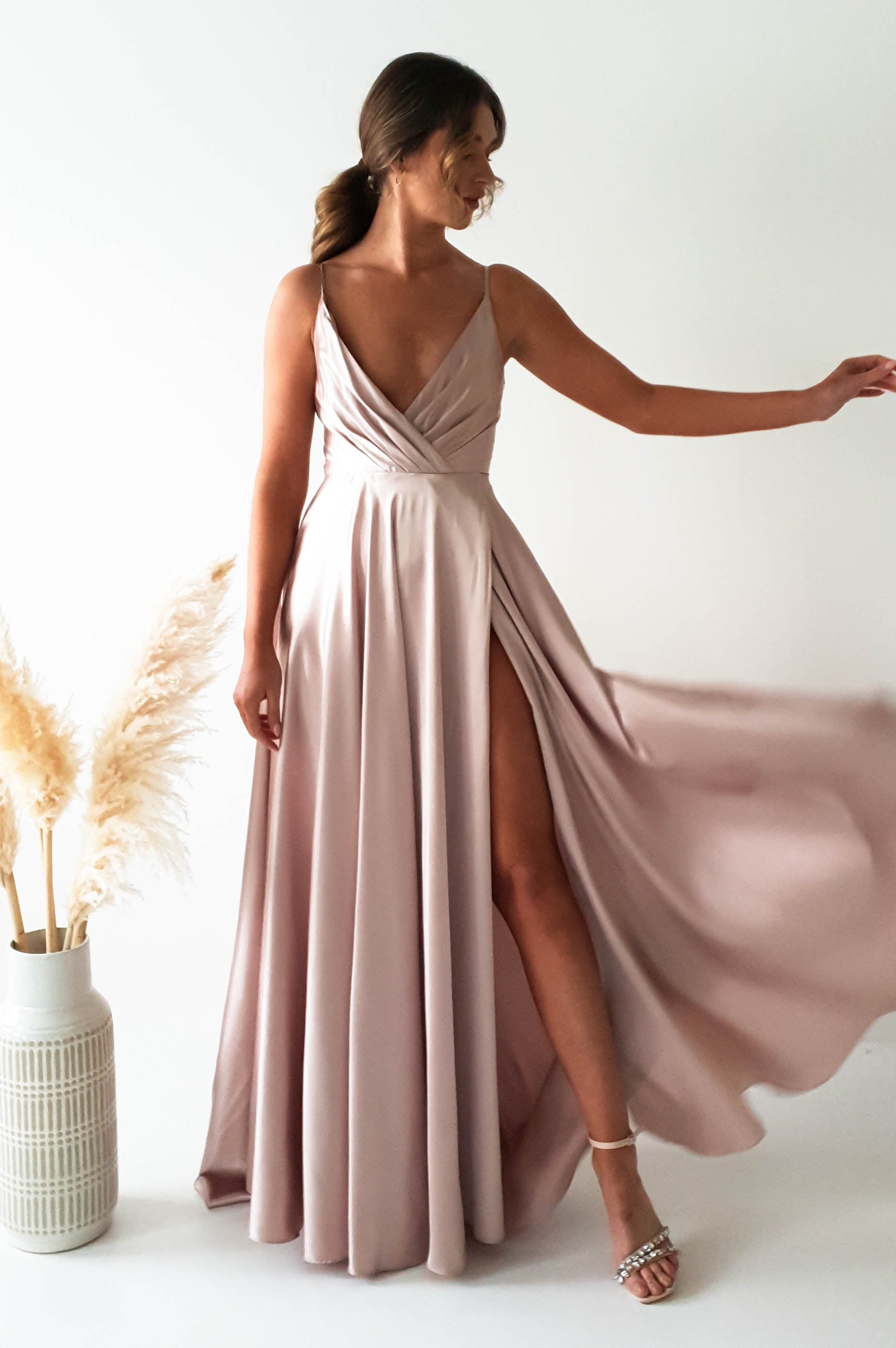 Velia Satin Maxi Gown | Champagne - Oh Hello Clothing