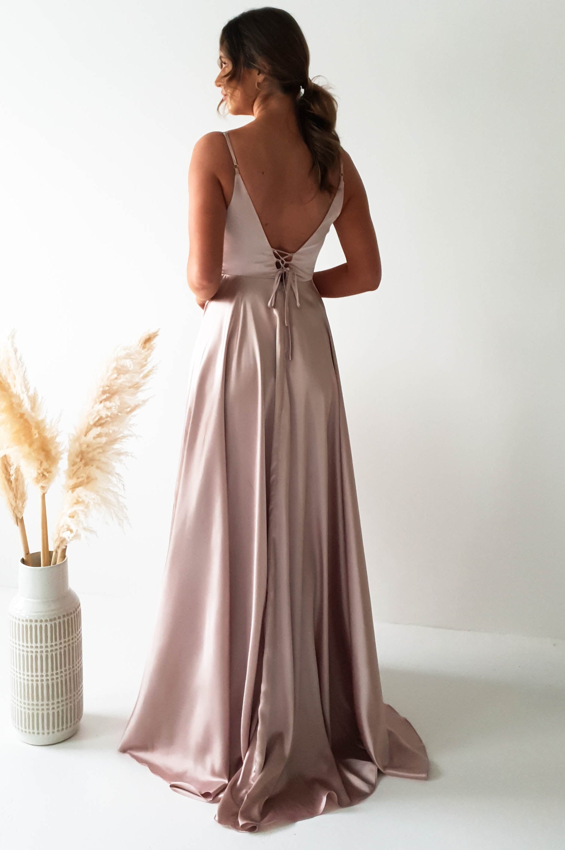 Velia Satin Maxi Gown | Champagne - Oh Hello Clothing