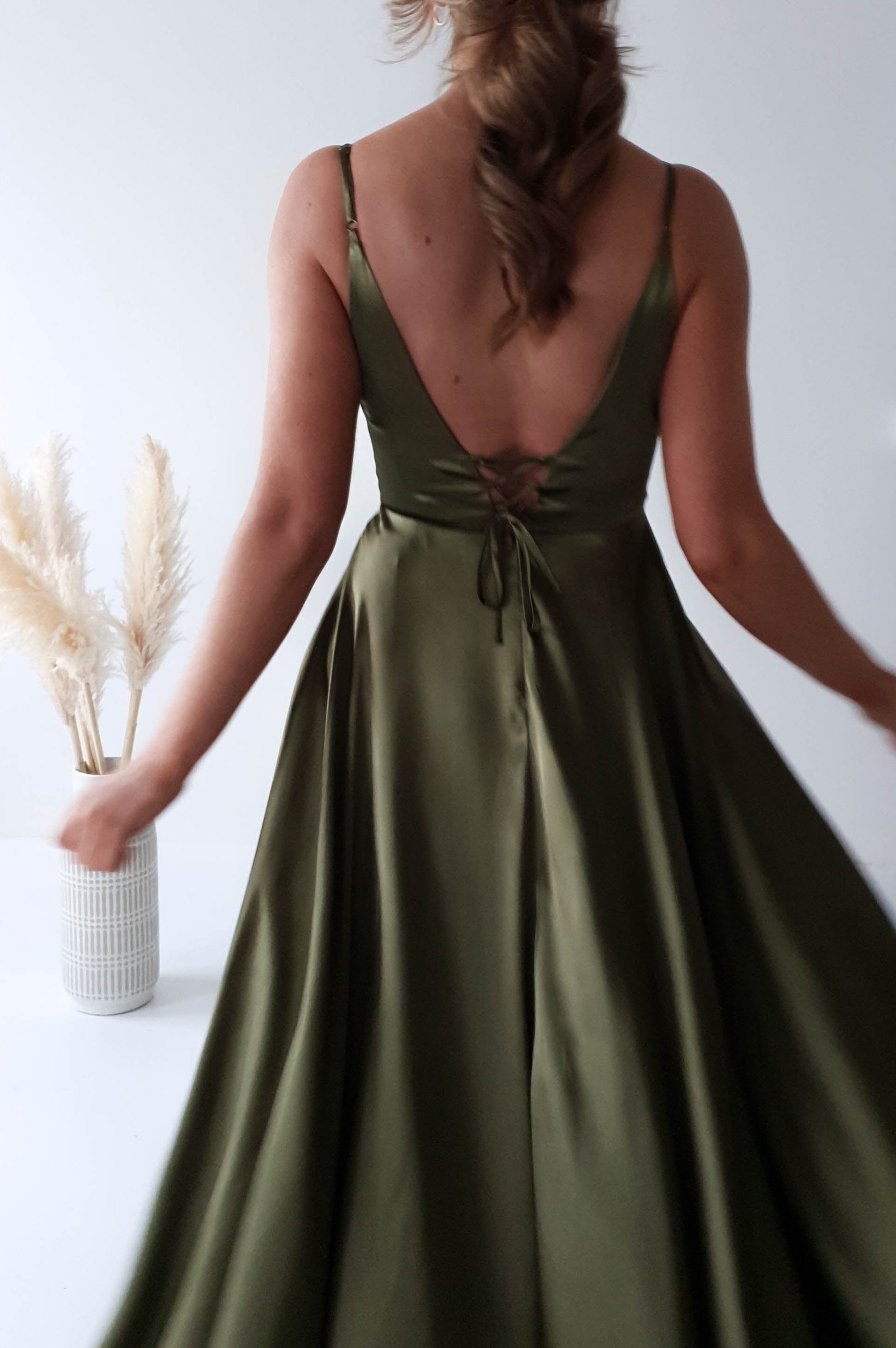 Velia Satin Maxi Gown | Dark Olive - Oh Hello Clothing
