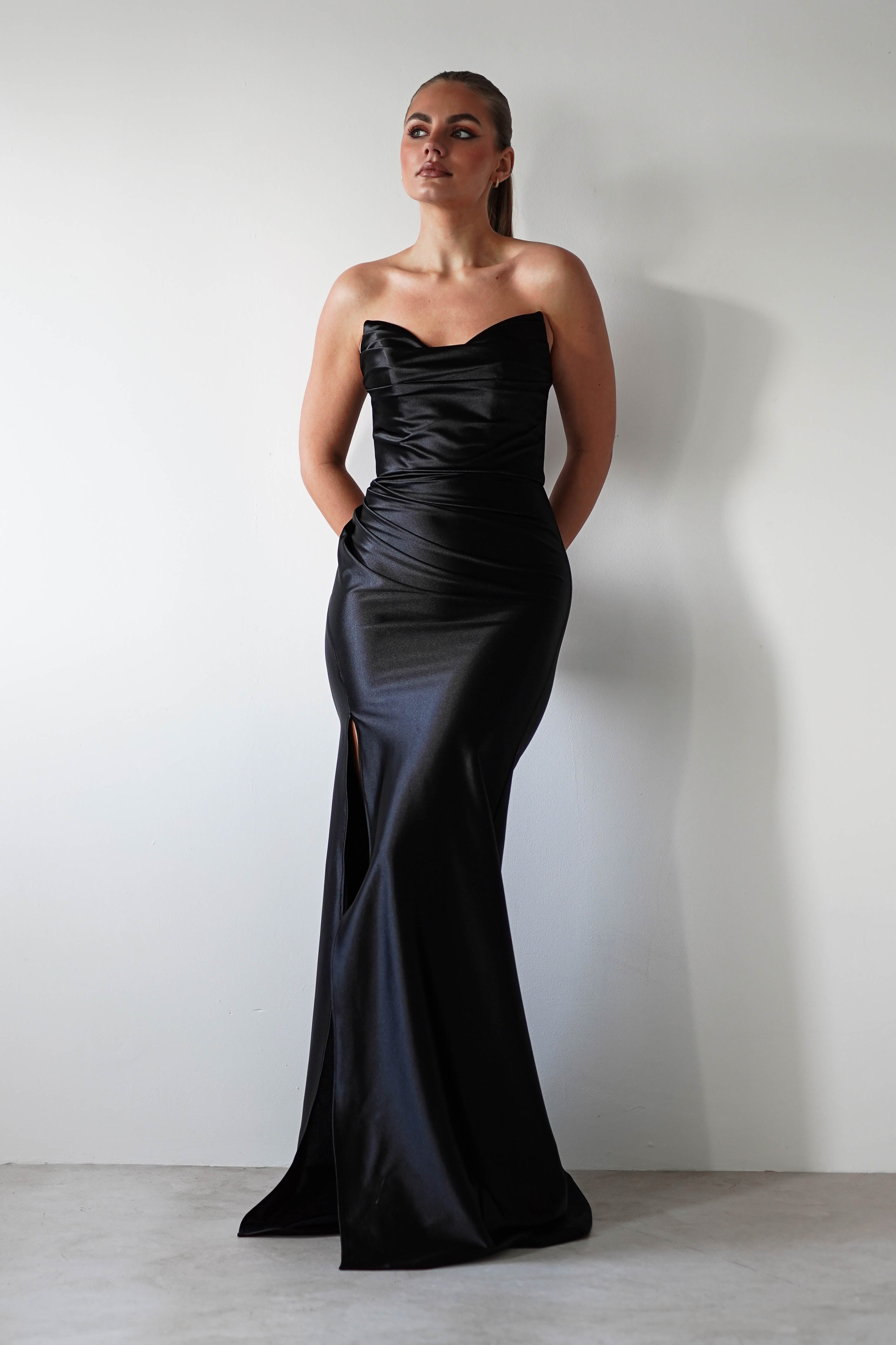 Venice Strapless Bodycon Gown | Black