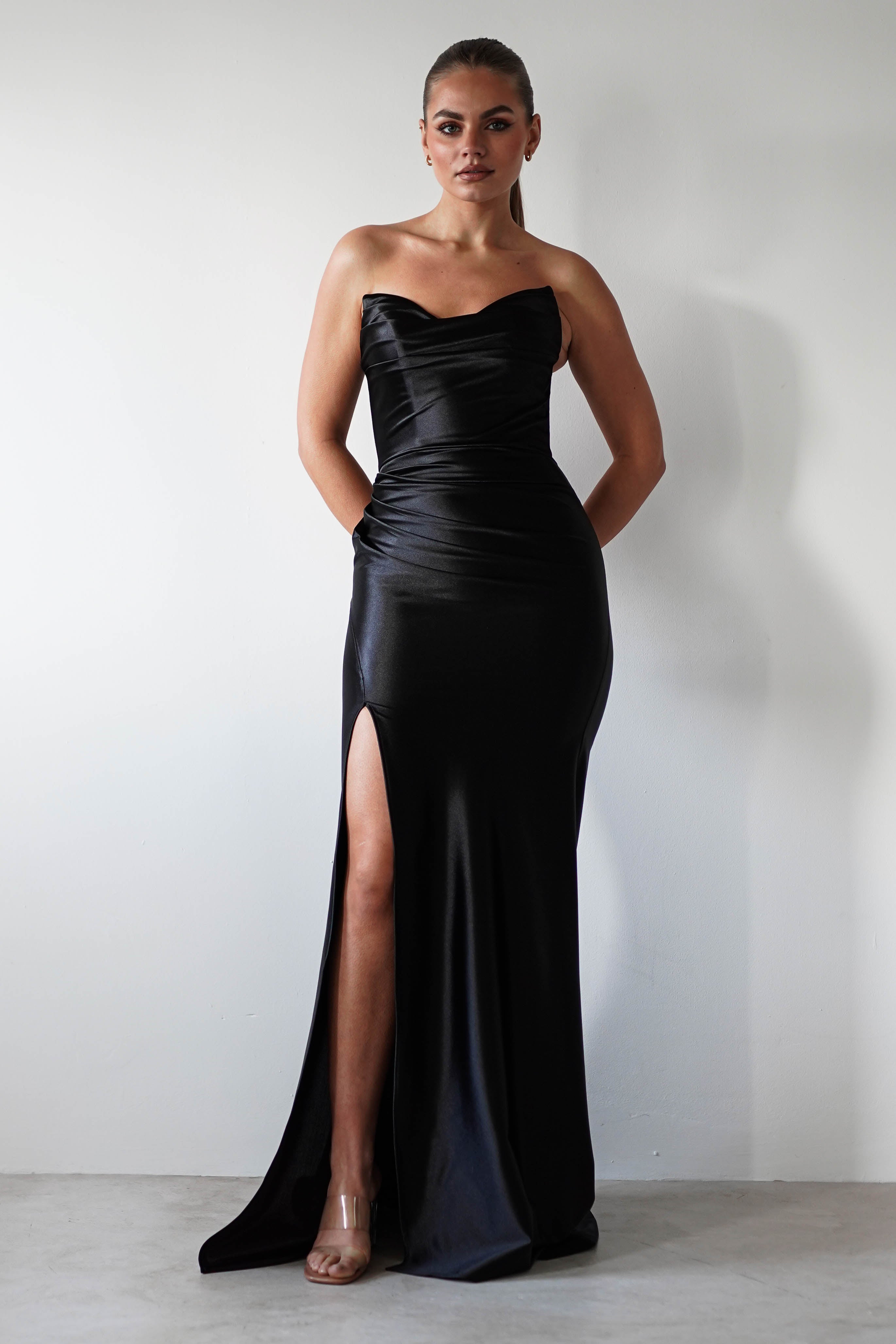 Venice Strapless Bodycon Gown | Black
