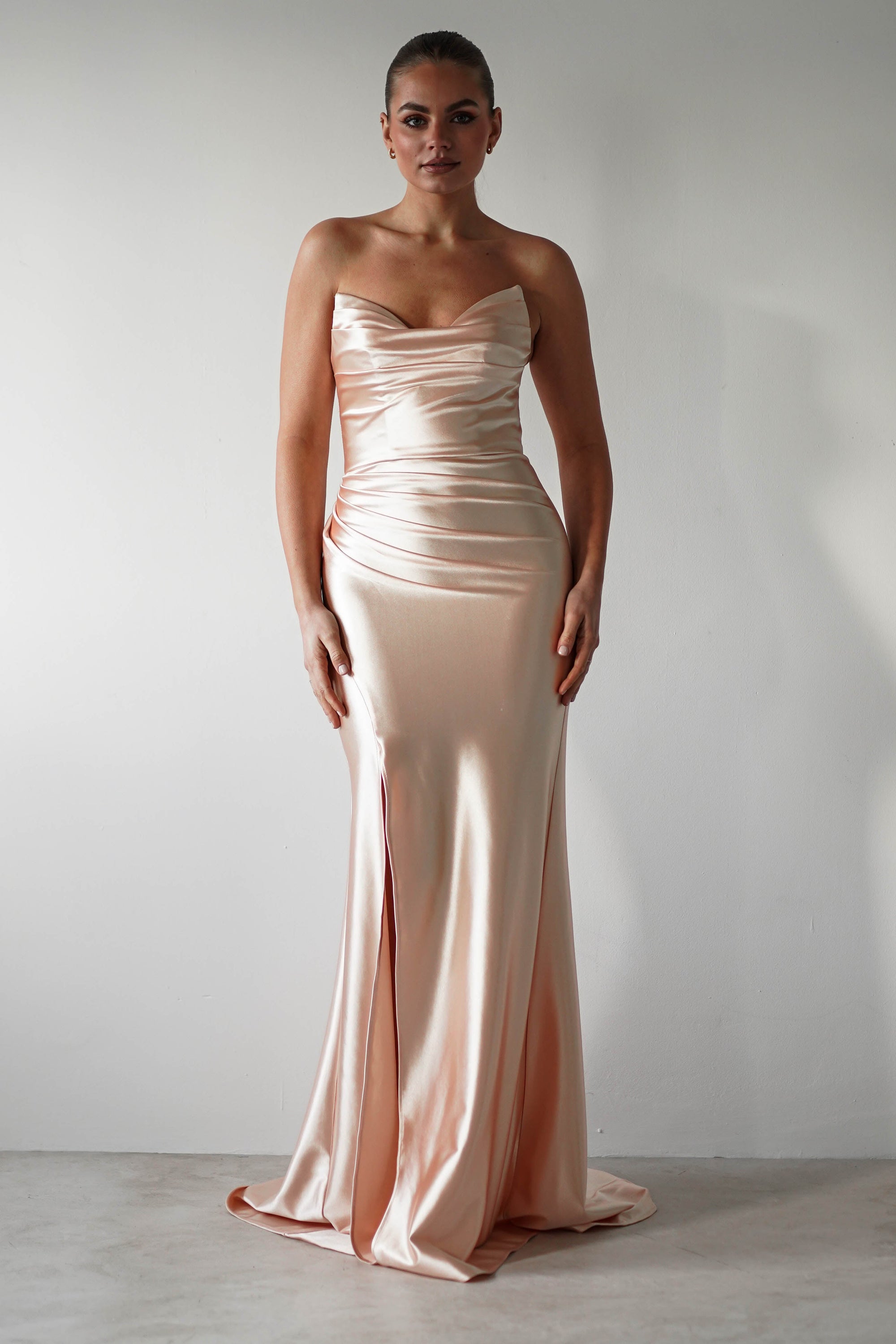 Venice Strapless Bodycon Gown | Light Gold - Oh Hello Clothing