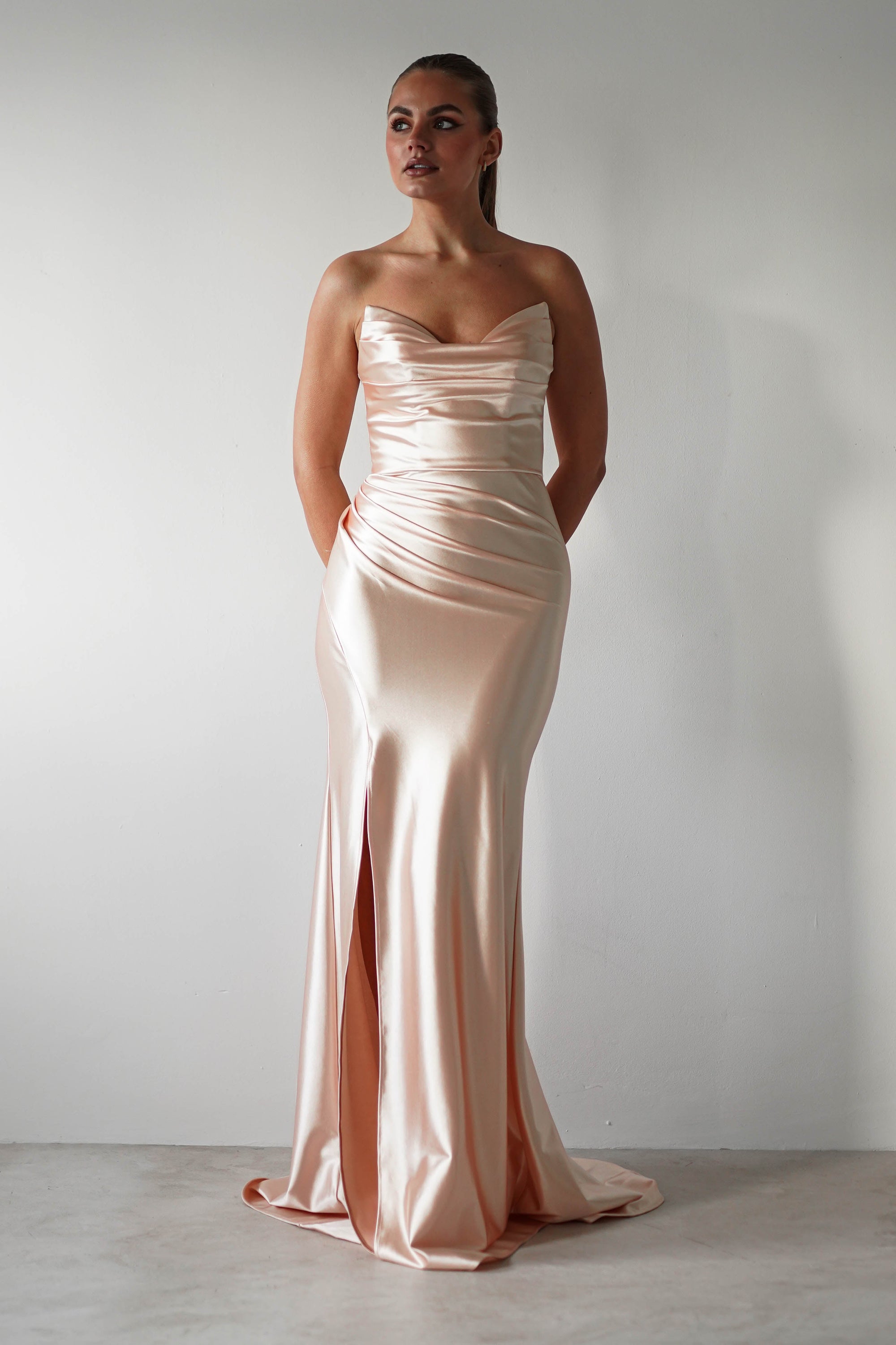 Venice Strapless Bodycon Gown | Light Gold - Oh Hello Clothing
