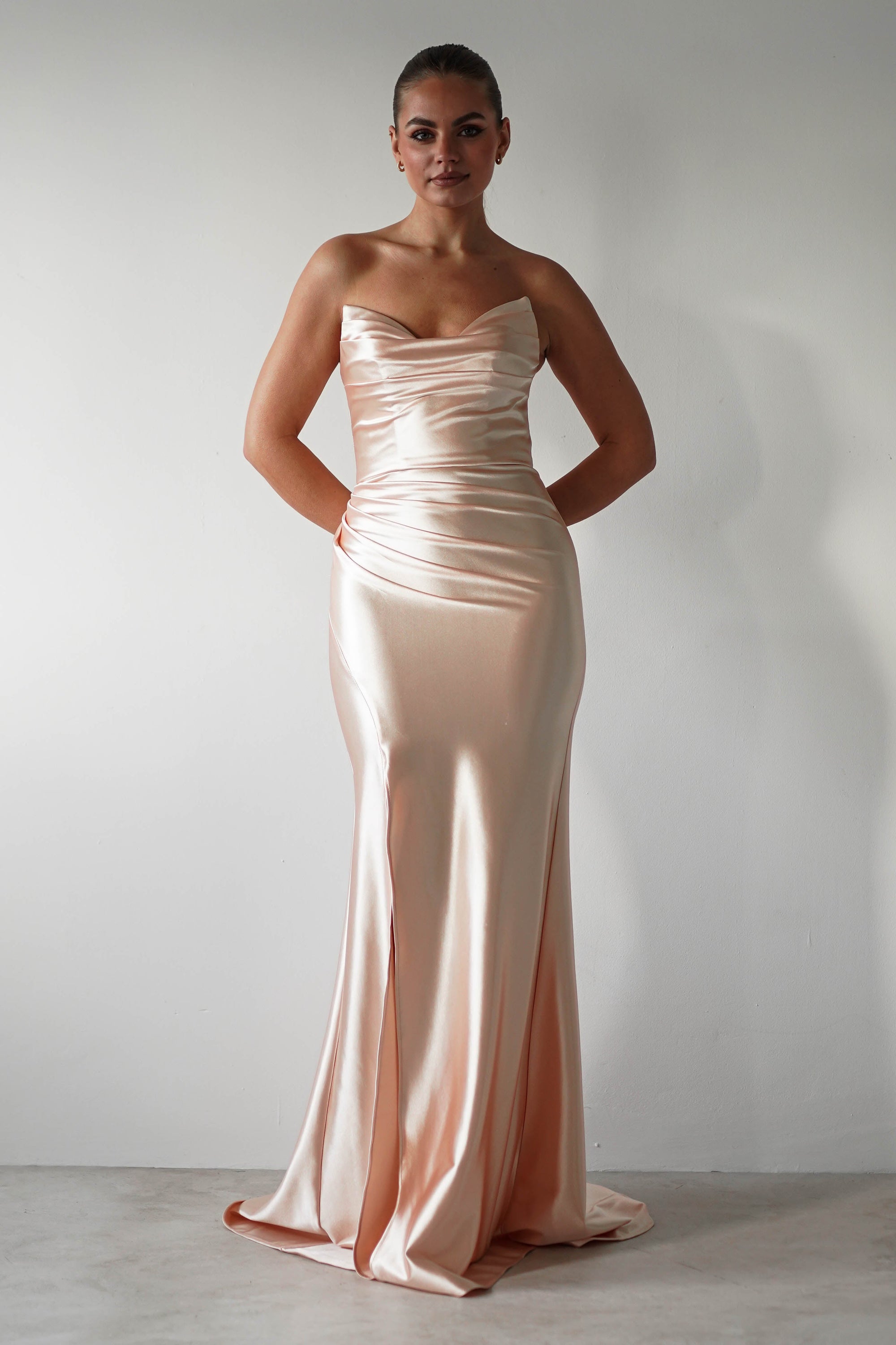 Venice Strapless Bodycon Gown | Light Gold - Oh Hello Clothing