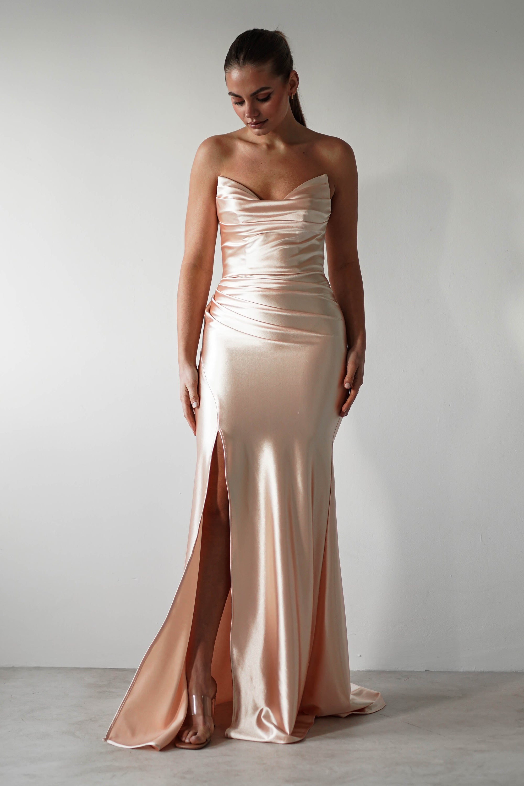 Venice Strapless Bodycon Gown | Light Gold - Oh Hello Clothing