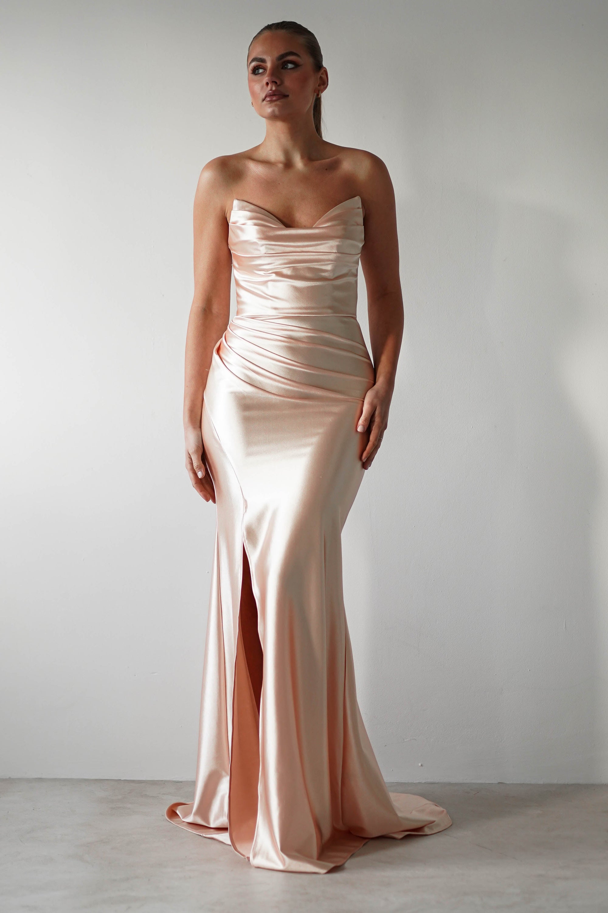 Venice Strapless Bodycon Gown | Light Gold - Oh Hello Clothing