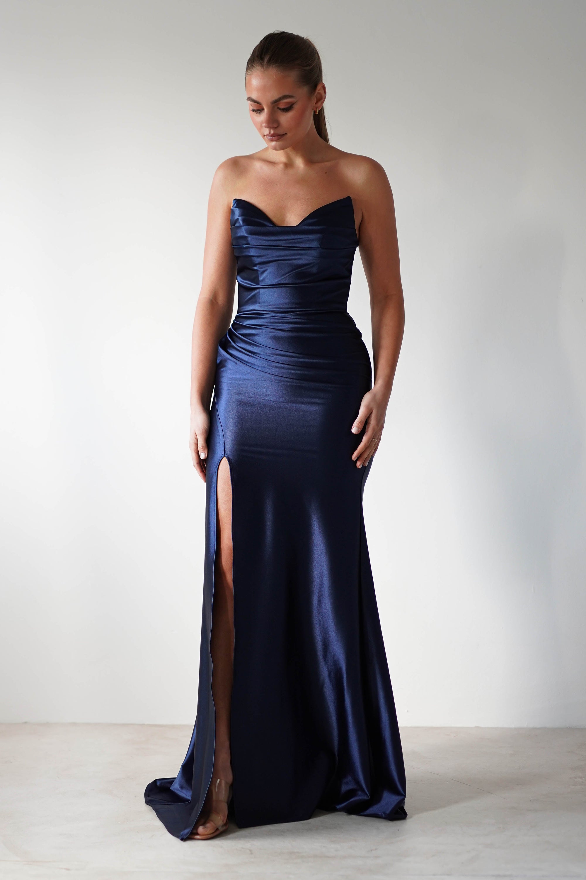 Venice Strapless Bodycon Gown | Navy - Oh Hello Clothing