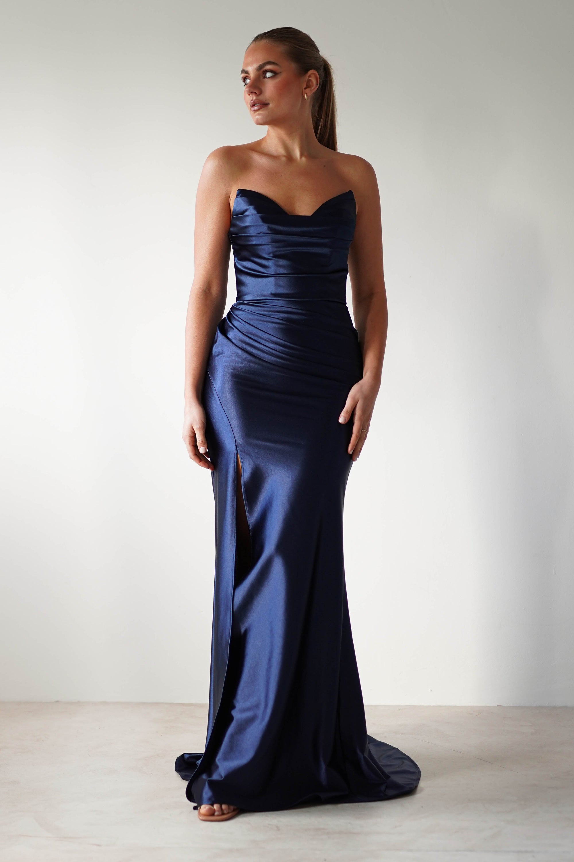 Venice Strapless Bodycon Gown | Navy - Oh Hello Clothing