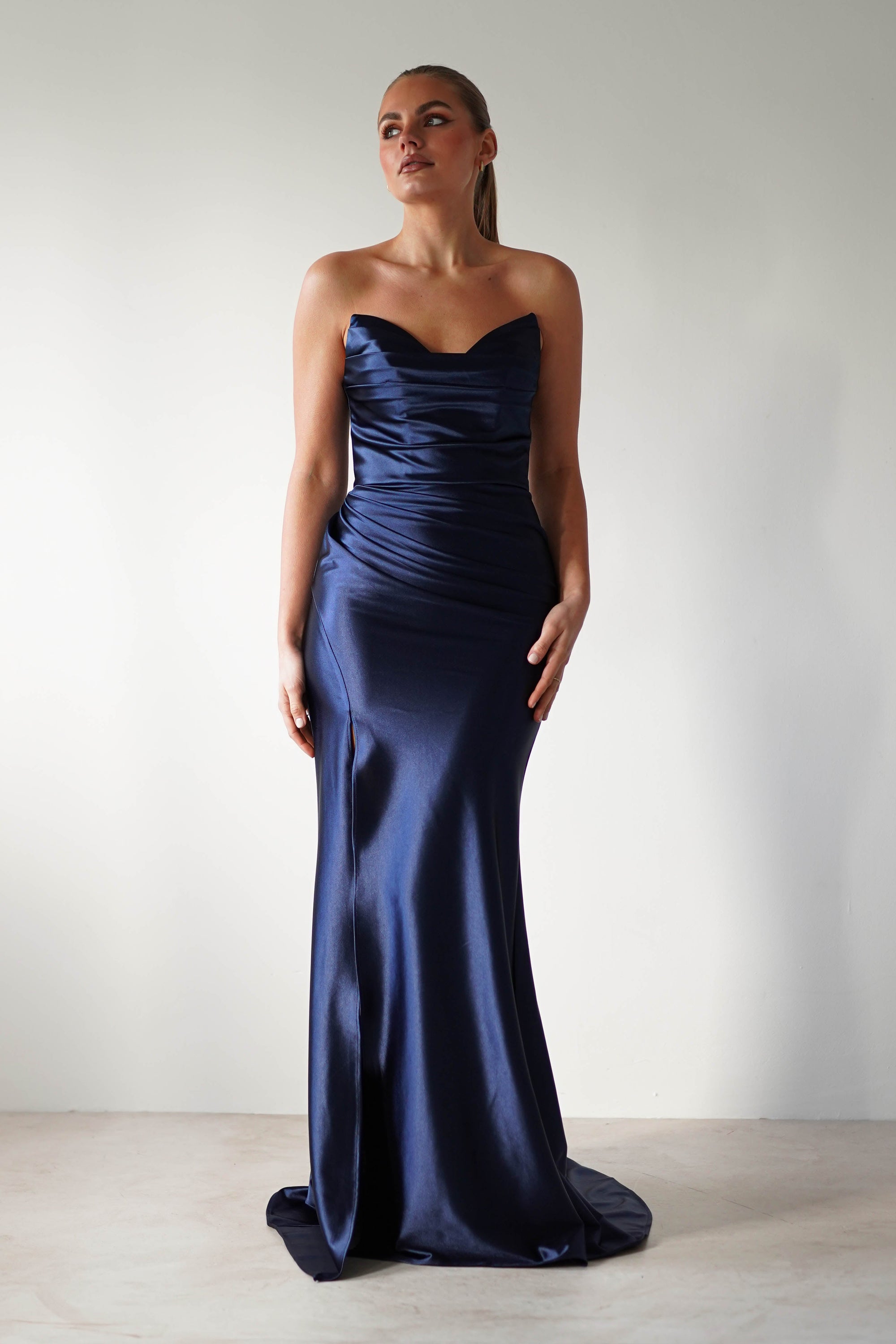 Venice Strapless Bodycon Gown | Navy - Oh Hello Clothing