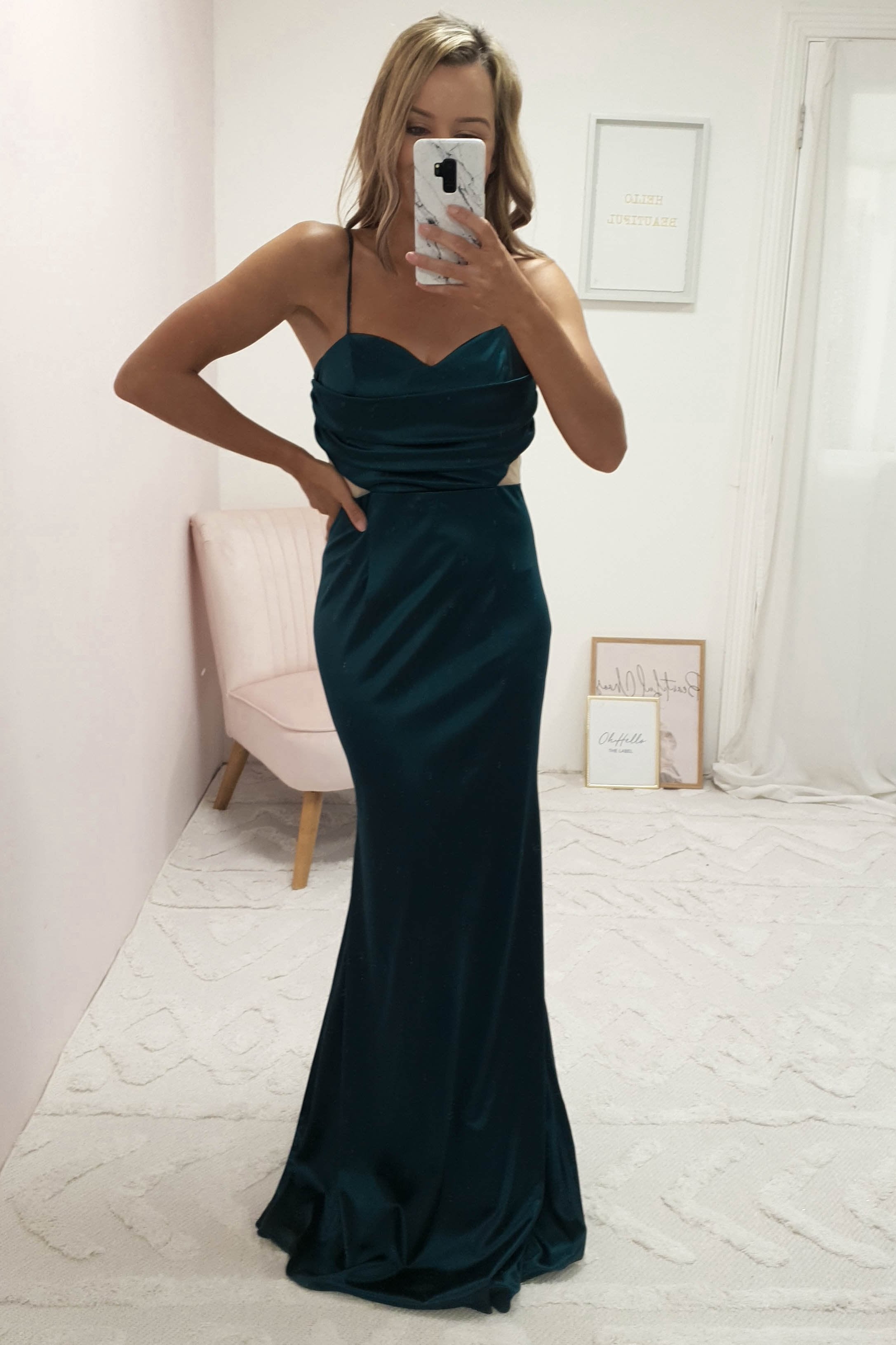 Addison Satin Gown | Emerald Green