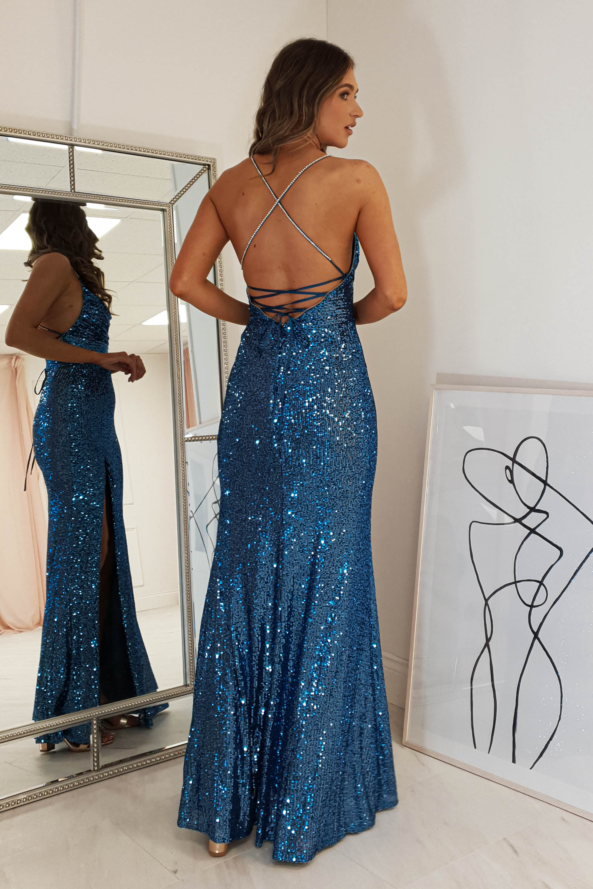 Alamour Sequin Luxe Gown | Lapis Blue | Oh Hello Clothing | XS (6)