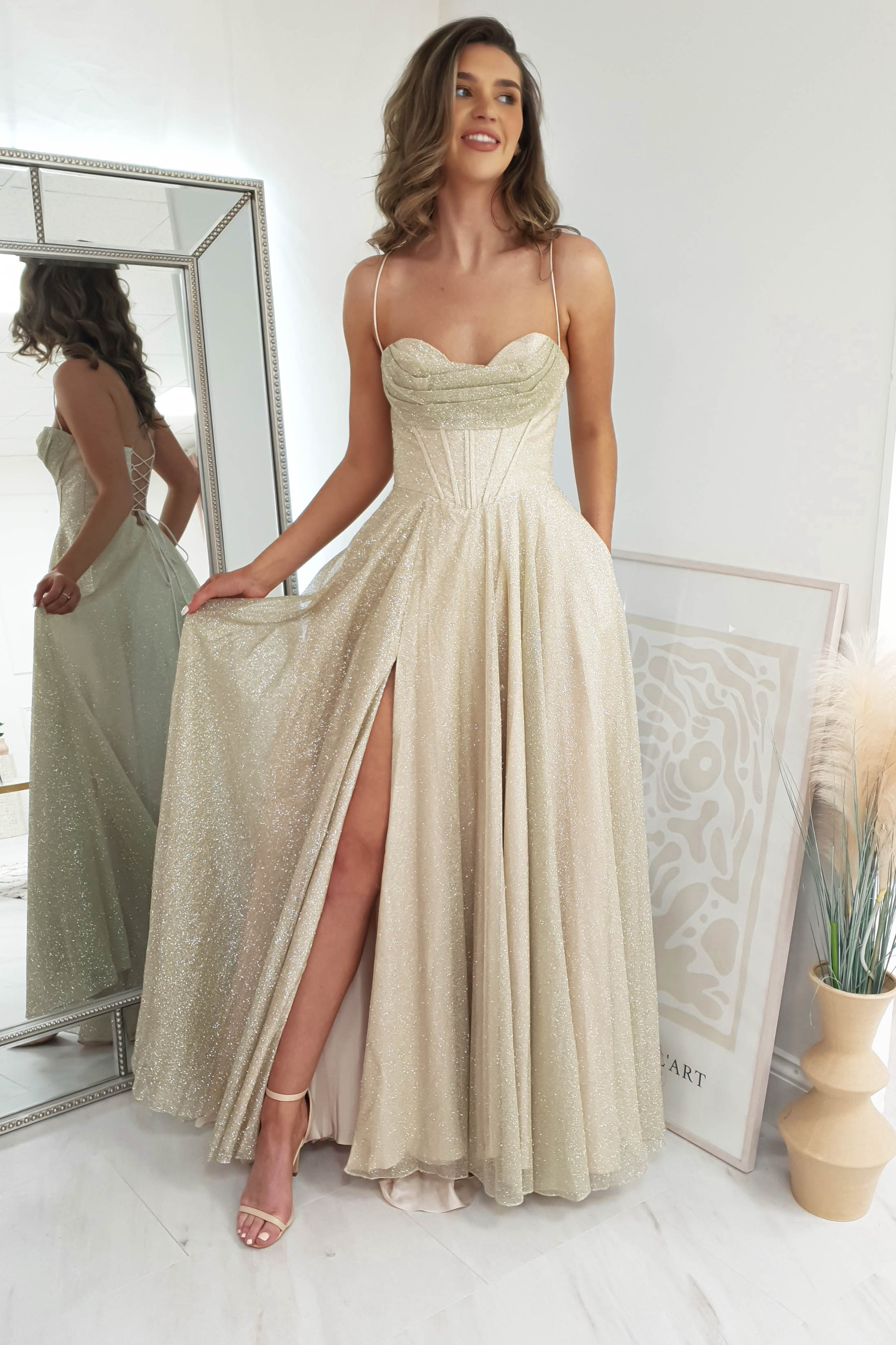 * FERTIG - CD252 (DICKERER SCHWANZ/KÖRPER) GLITZER-KORSETTKLEID | Gold** CIND**