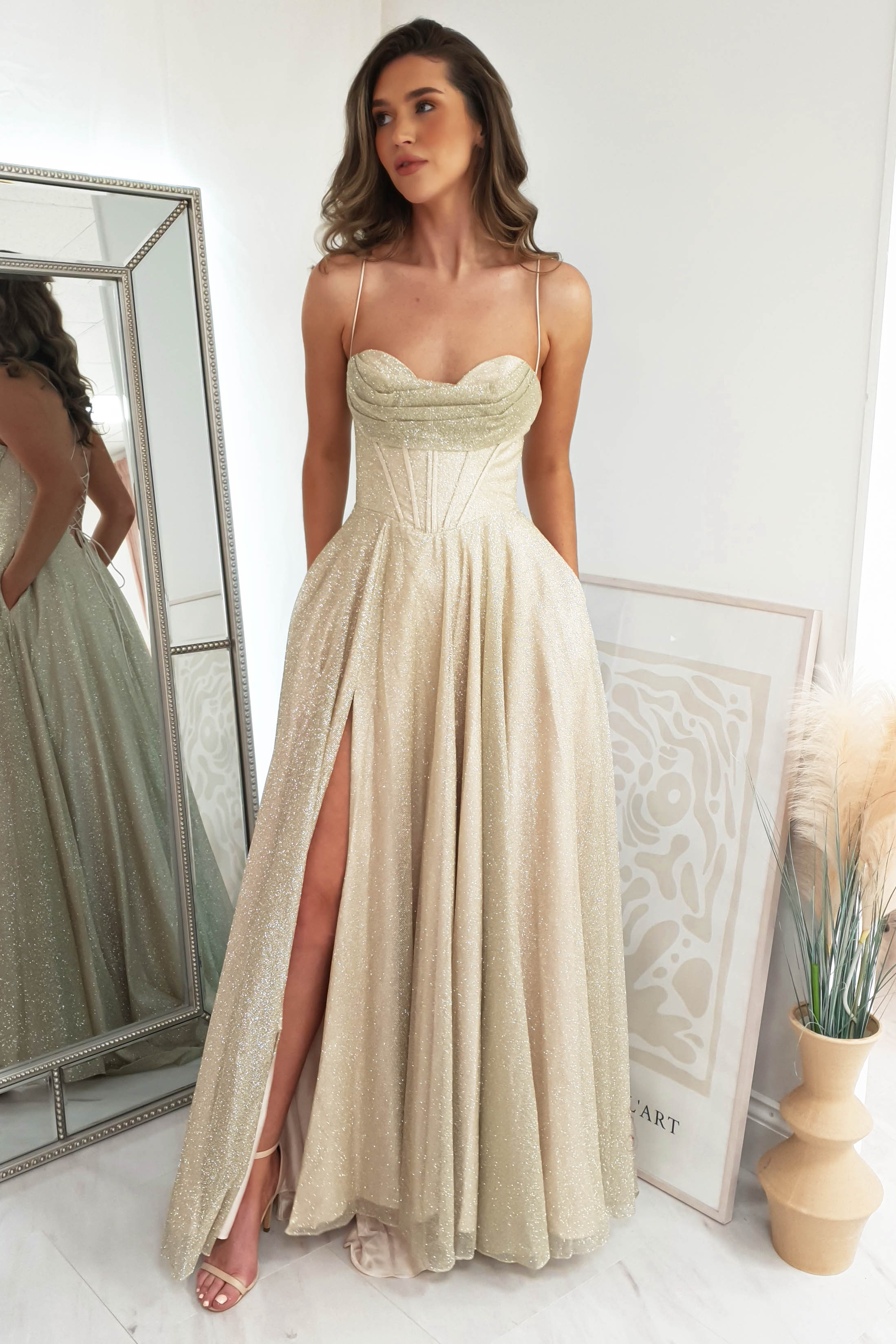 * FERTIG - CD252 (DICKERER SCHWANZ/KÖRPER) GLITZER-KORSETTKLEID | Gold** CIND**