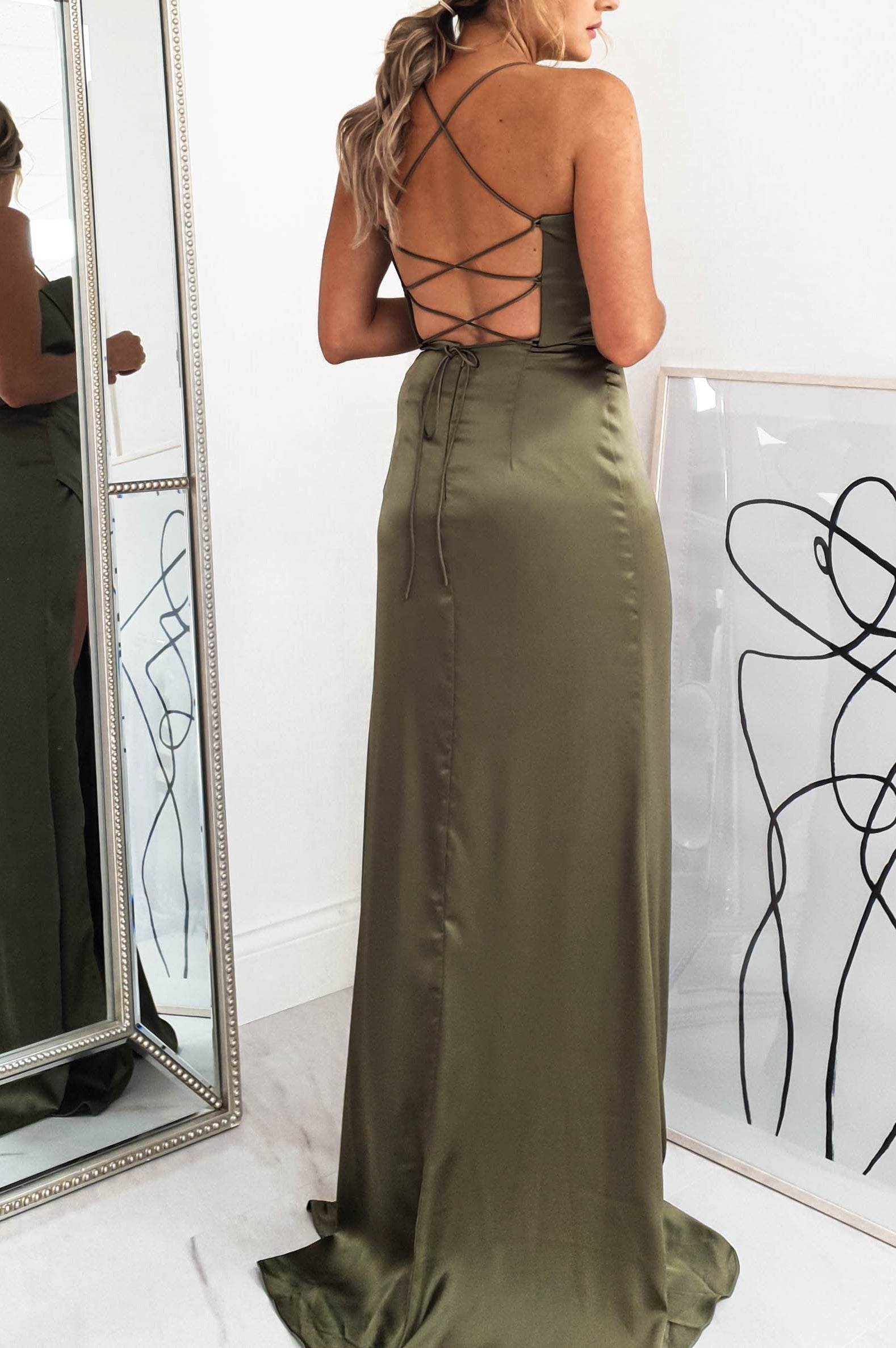 Cally High Slit Corset Gown | Olive | Oh Hello Clothing | S (8)