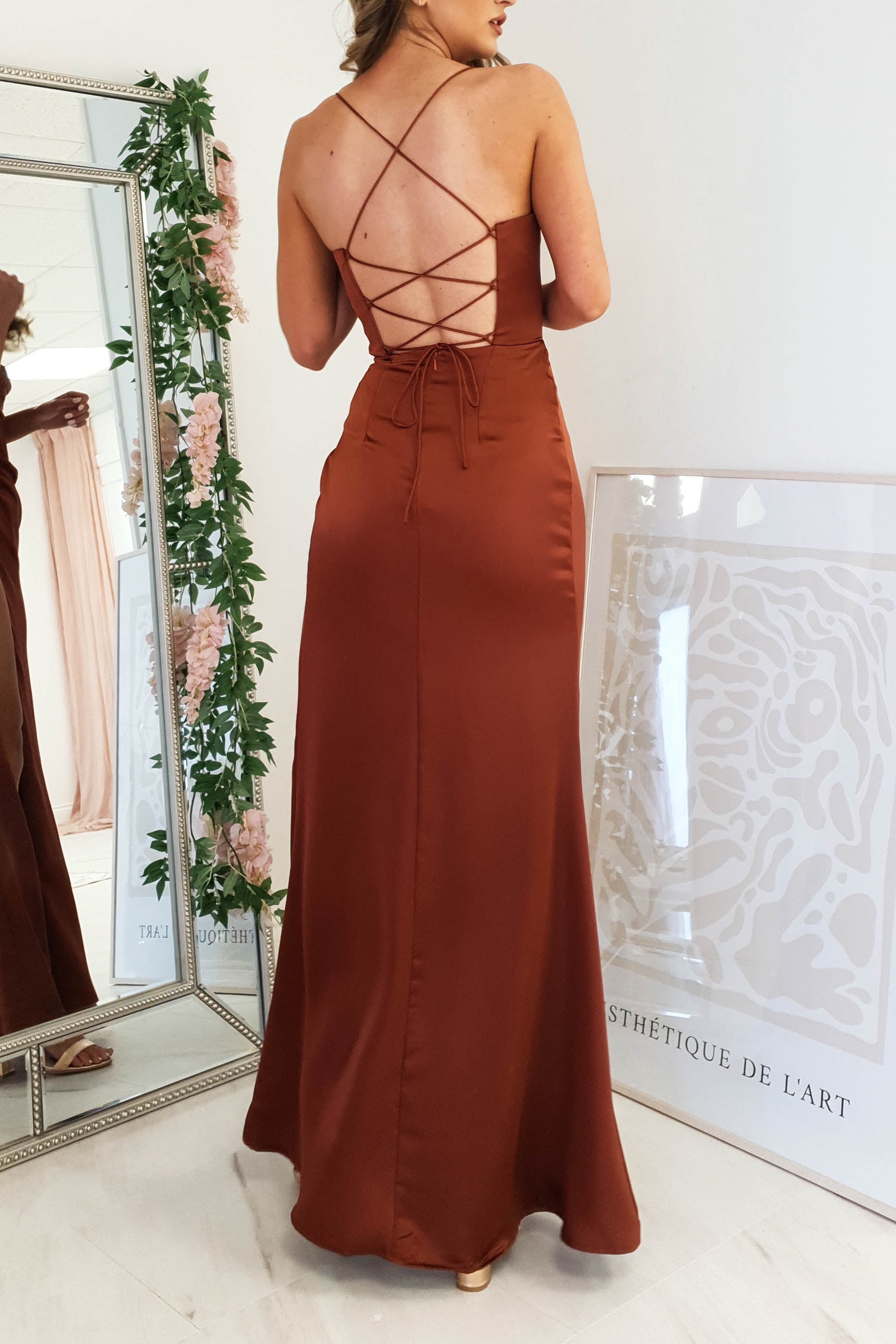 Cally High Slit Corset Gown | Rust | Oh Hello Clothing | XS (6)
