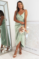 * CHANCGED TO CARRIE Clemence Wrap Midi Dress | Sage Green | Oh Hello Clothing | XS (6)