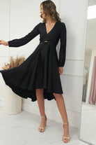 Nicola Satin Tie Front Midi Dress | Black | Oh Hello Clothing | XS (6)