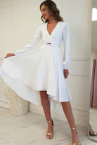 Nicola Satin Tie Front Midi Dress | White | Oh Hello Clothing | XS (6)