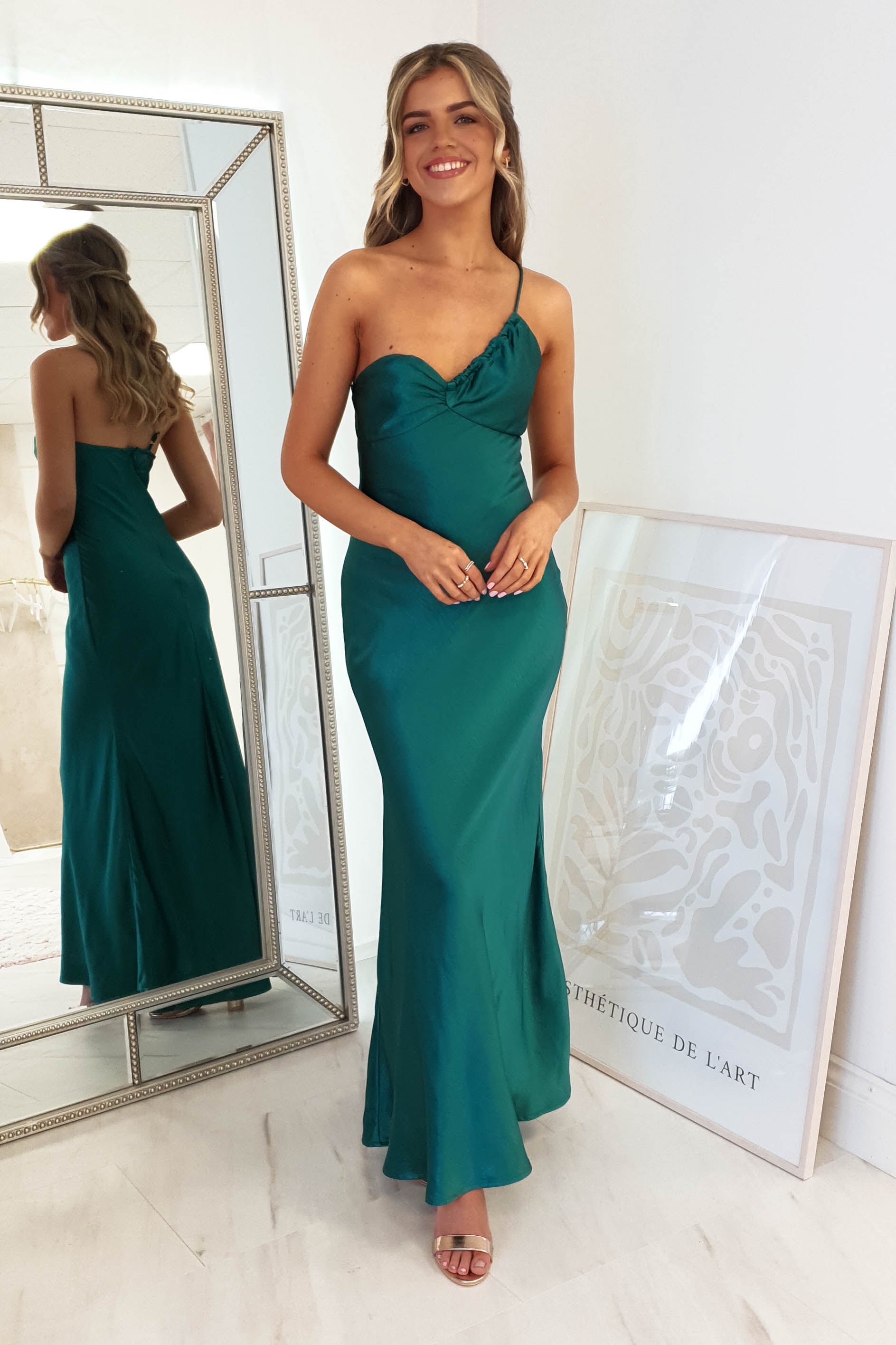 Selena Soft Satin Maxi Dress | Forest Green | Oh Hello Clothing | XS (6)