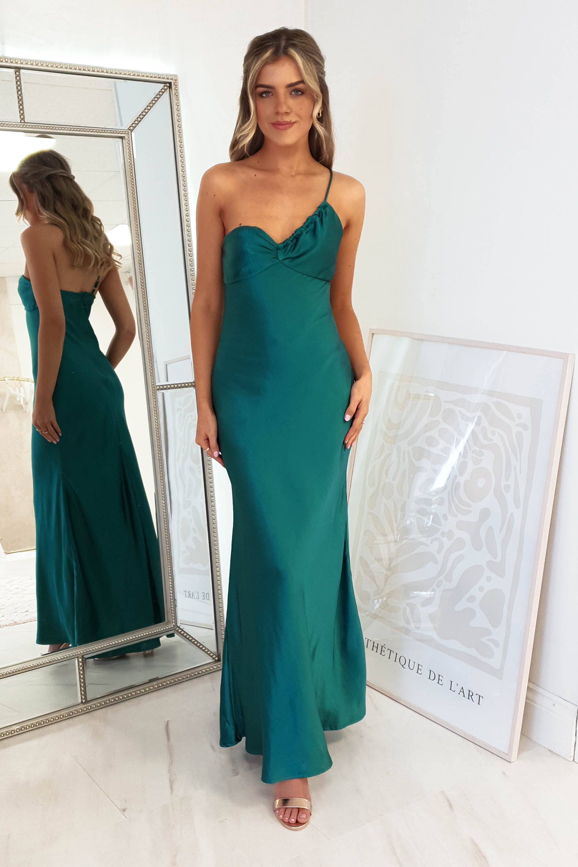 Selena Soft Satin Maxi Dress | Forest Green | Oh Hello Clothing | XS (6)