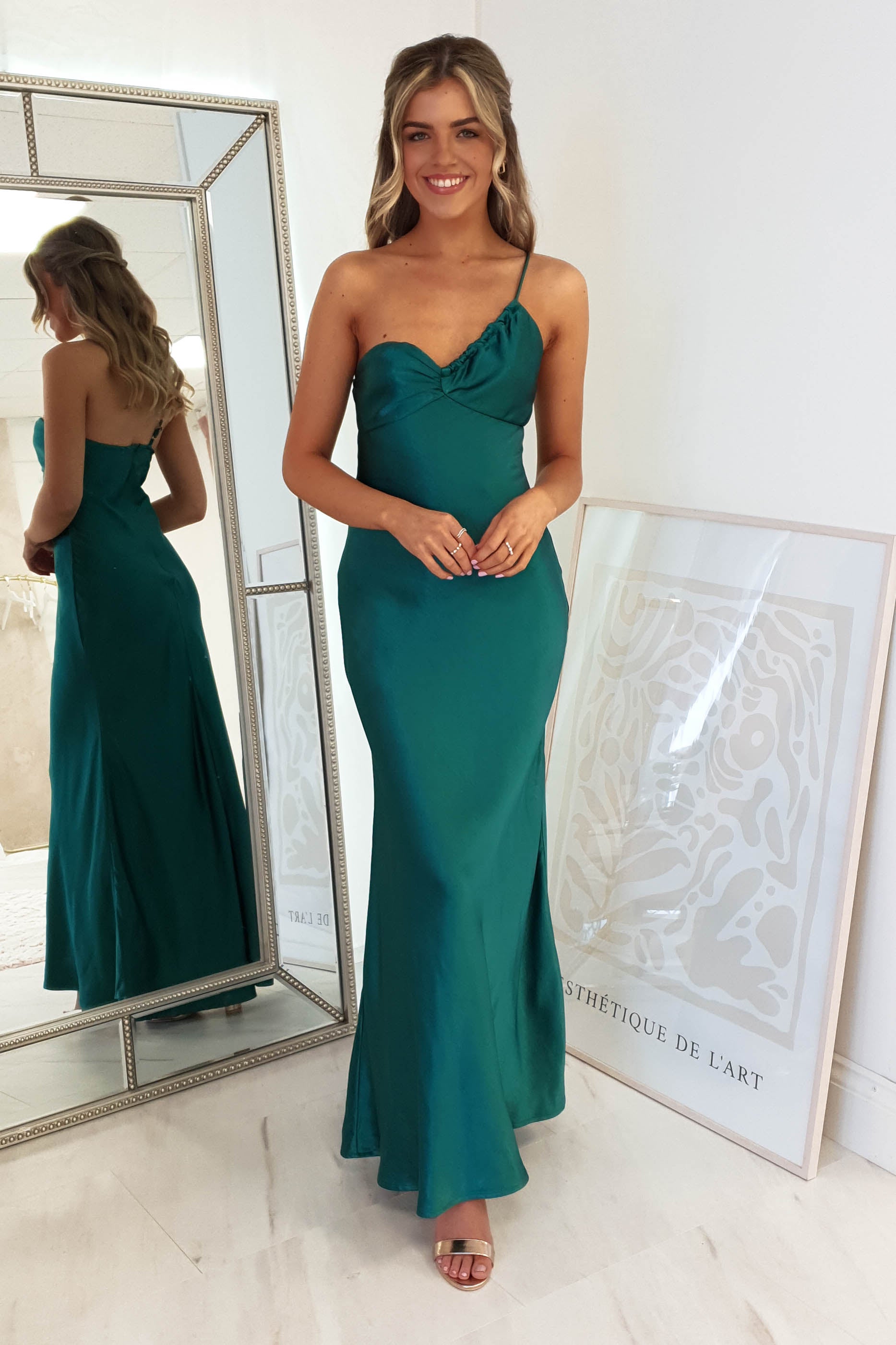 Selena Soft Satin Maxi Dress | Forest Green | Oh Hello Clothing | XS (6)