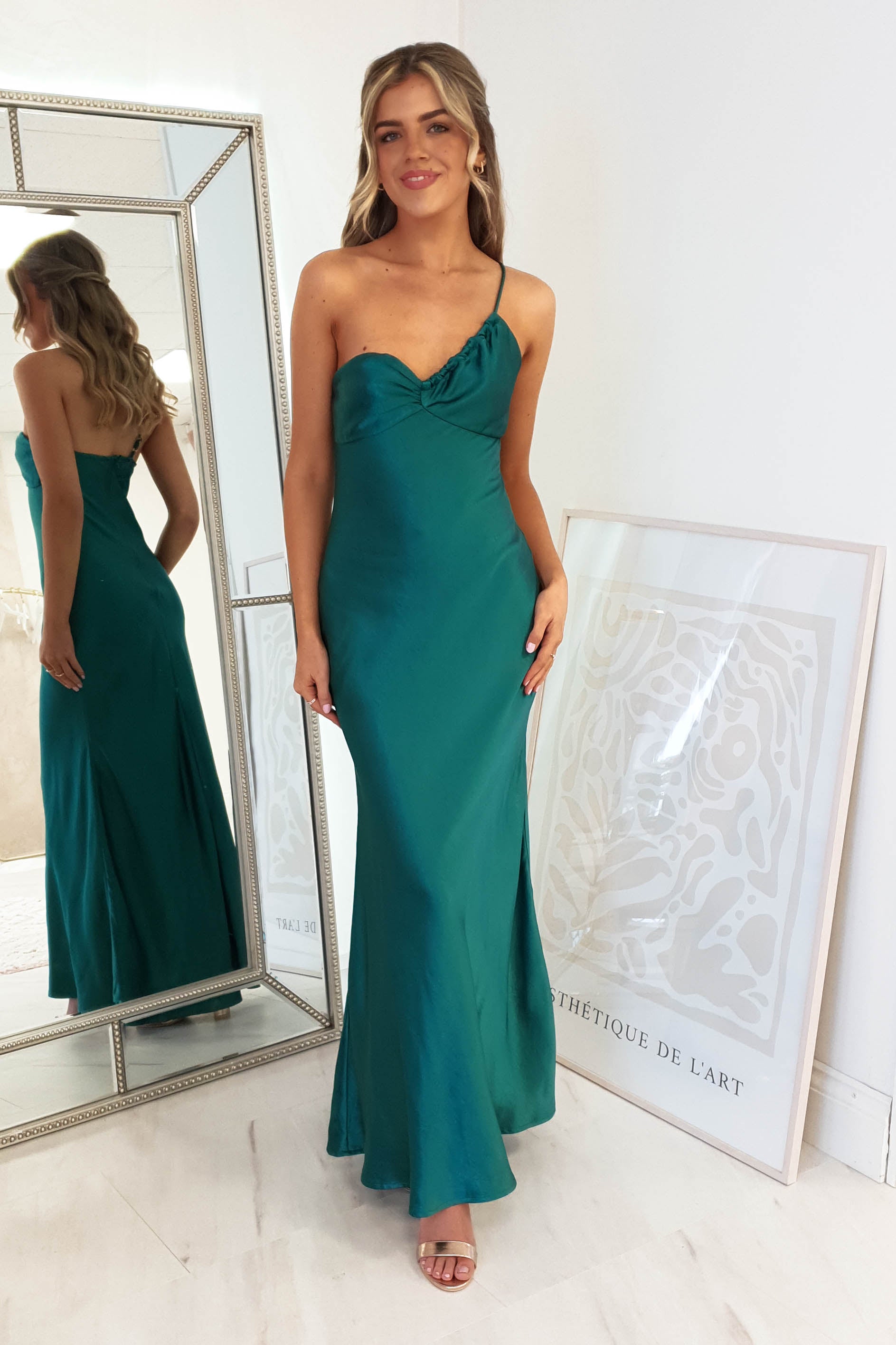 Selena Soft Satin Maxi Dress | Forest Green | Oh Hello Clothing | XS (6)