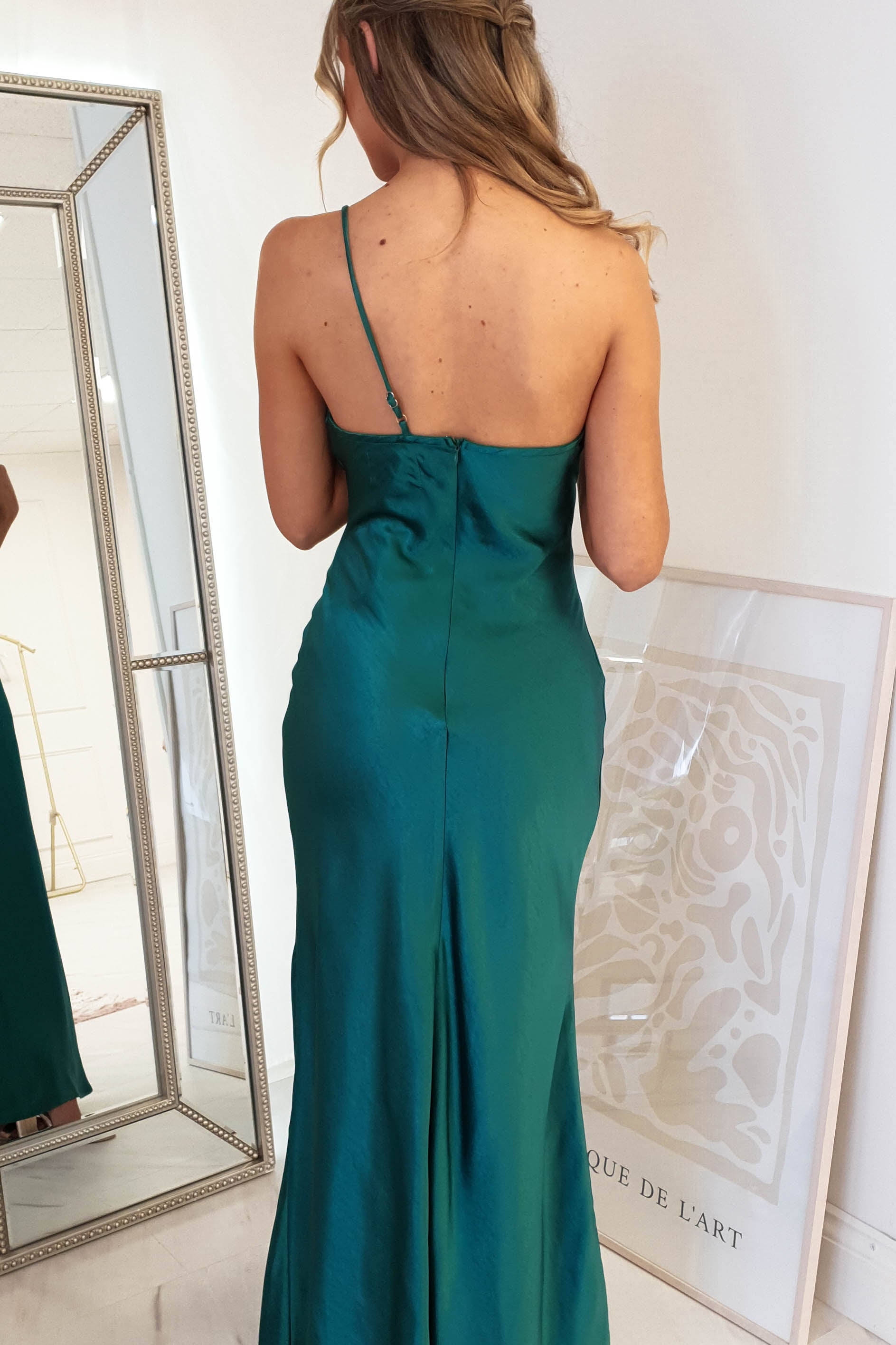 Selena Soft Satin Maxi Dress | Forest Green | Oh Hello Clothing | XS (6)